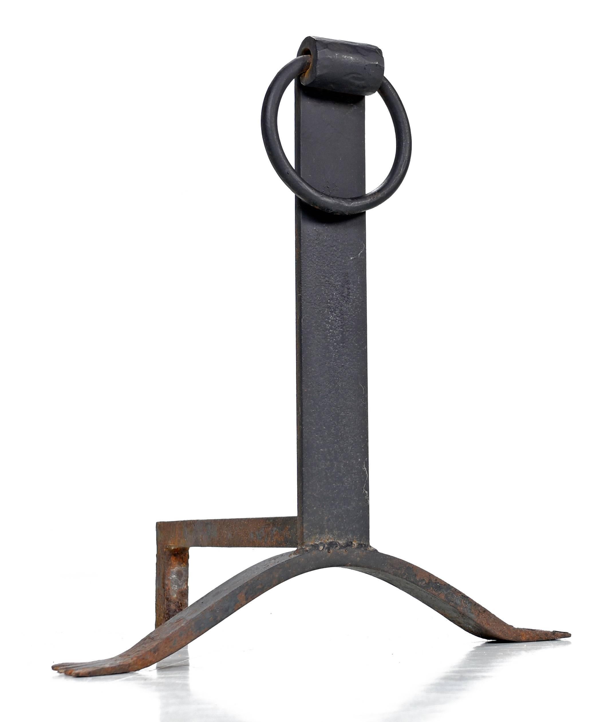 Unknown Jacques Adnet Style French 1940s Hand-Forged Andirons