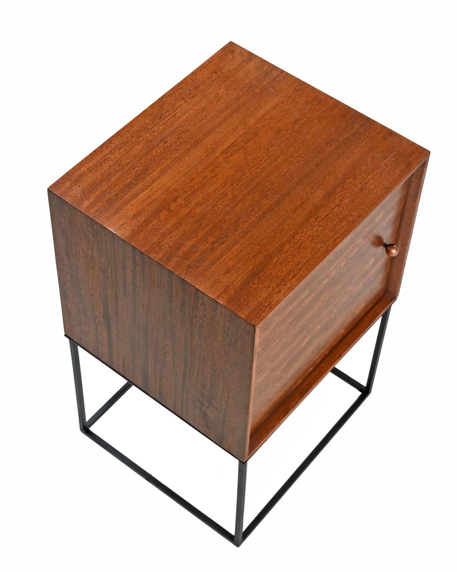 Mid-Century Modern Milo Baughman Style Storage Cube Custom Wrought Iron Base