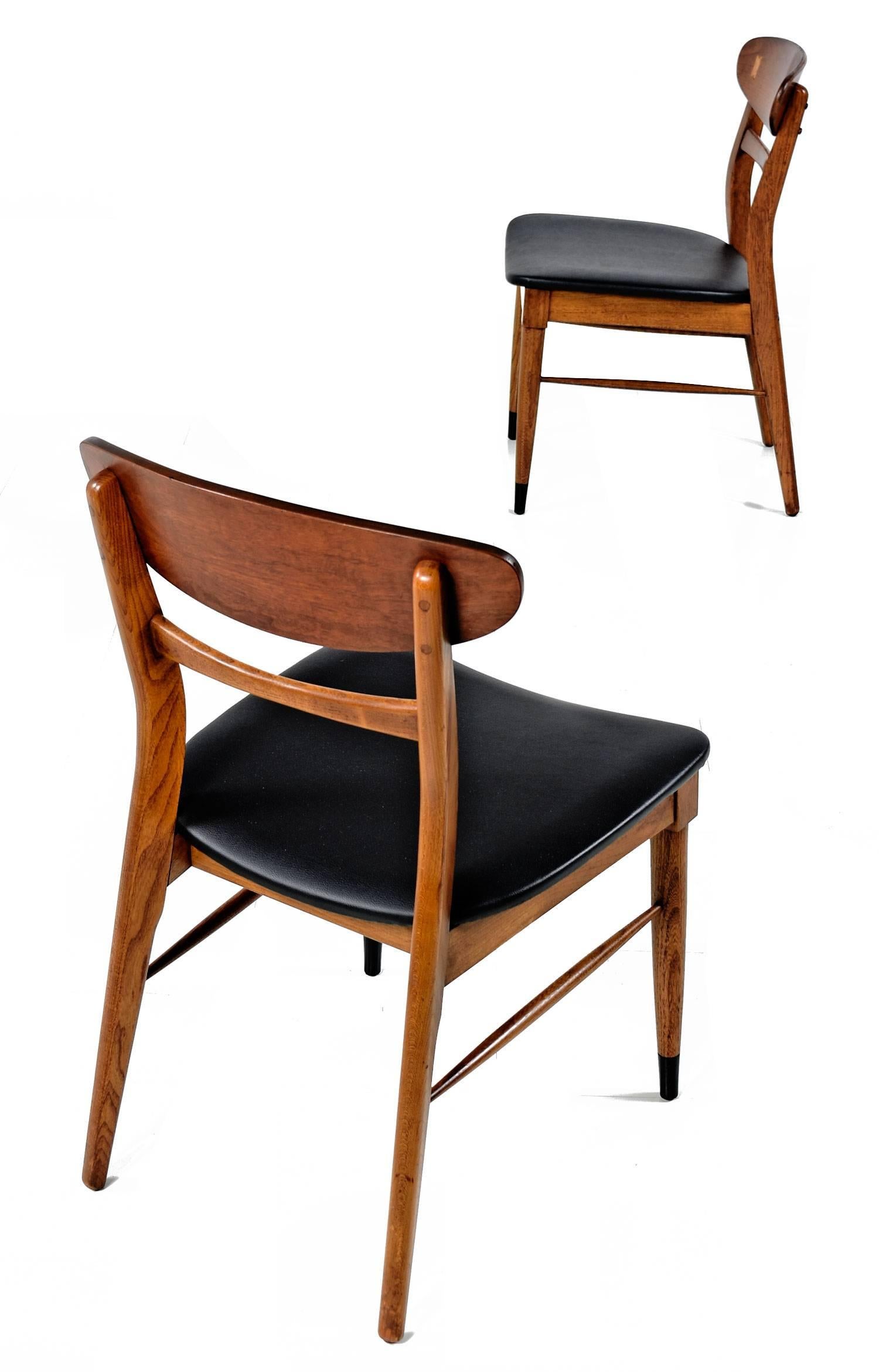 Mid-Century Modern Set of 8 Lane Acclaim Curved Back Black Vinyl Dining Chairs