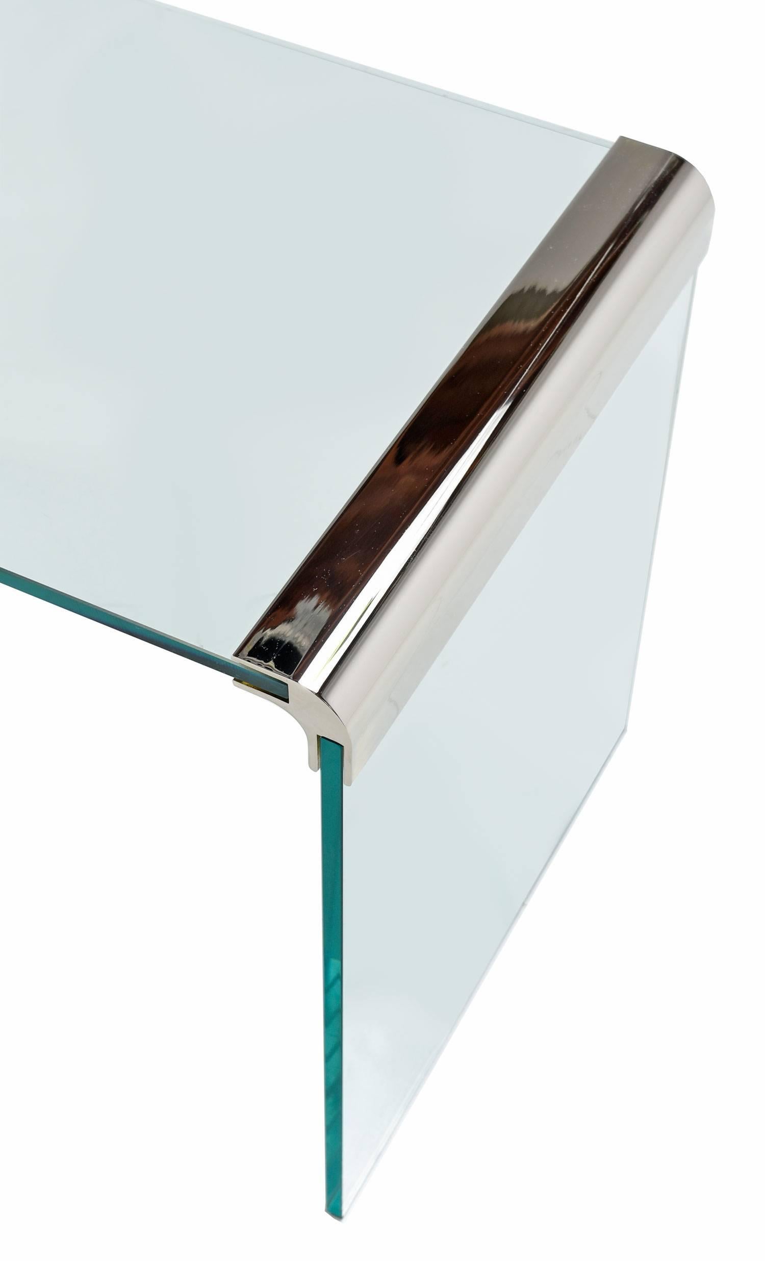Mid-Century Modern Leon Rosen for Pace Collection Chrome and Glass Waterfall End Tables