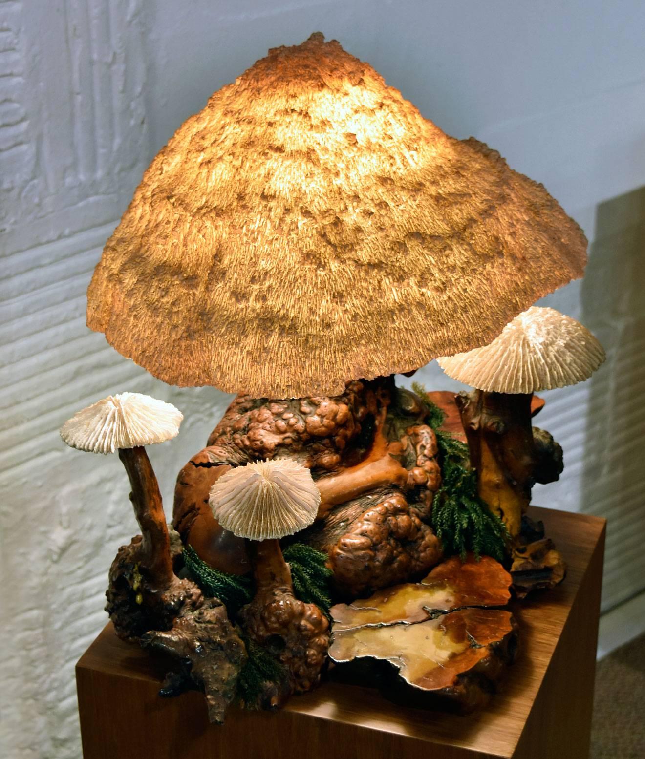 1960's Cypress Wood Coral Mushroom Lamp In Excellent Condition In Chattanooga, TN