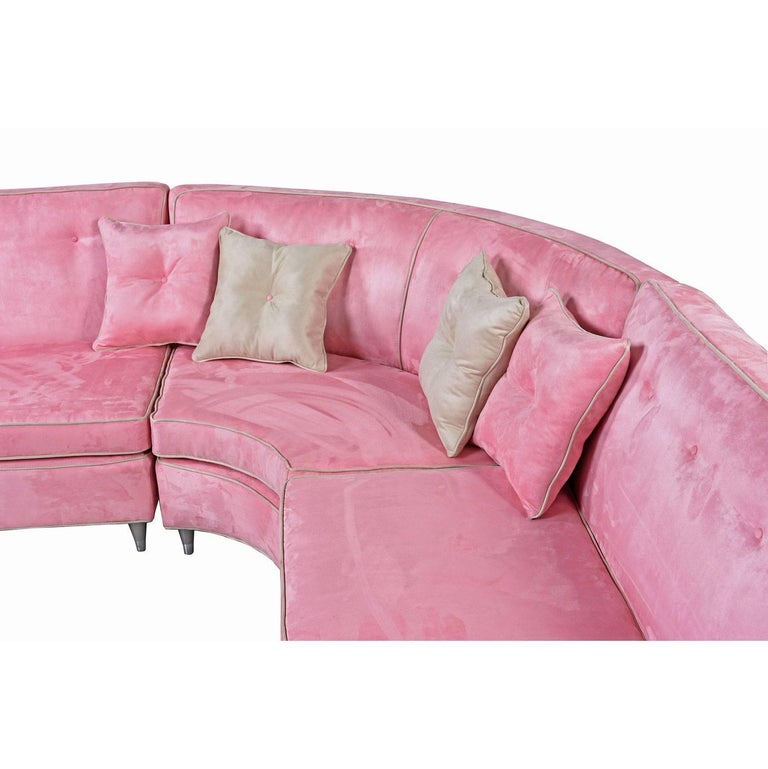 Mid Century Modern Pink Microsuede Sectional Sofa Circa 1960s For Sale