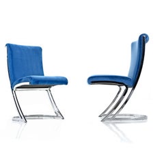 Blue Velvet Pierre Cardin Chrome Dining Chairs, circa 1970s