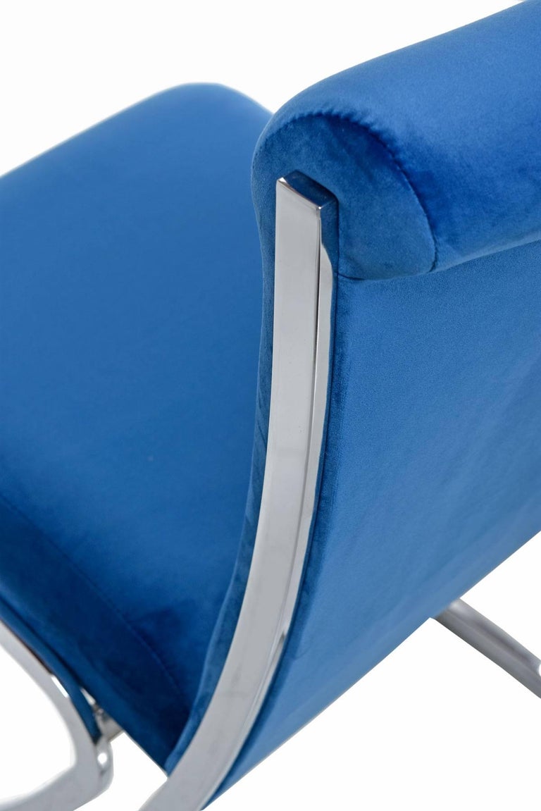 Blue Velvet Pierre Cardin Chrome Dining Chairs, circa 1970s at 1stDibs