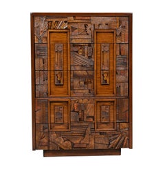 Paul Evans Style Brutalist Highboy Dresser Chest by Lane, 1970s
