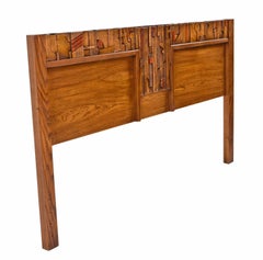 Paul Evans Style Brutalist King Bed Headboard by Lane, 1970s