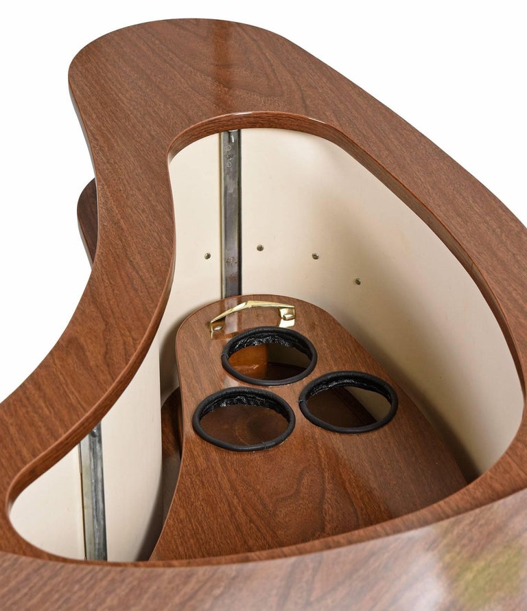 Grand Server Boomerang Kidney Shaped Walnut Coffee Table Bar
