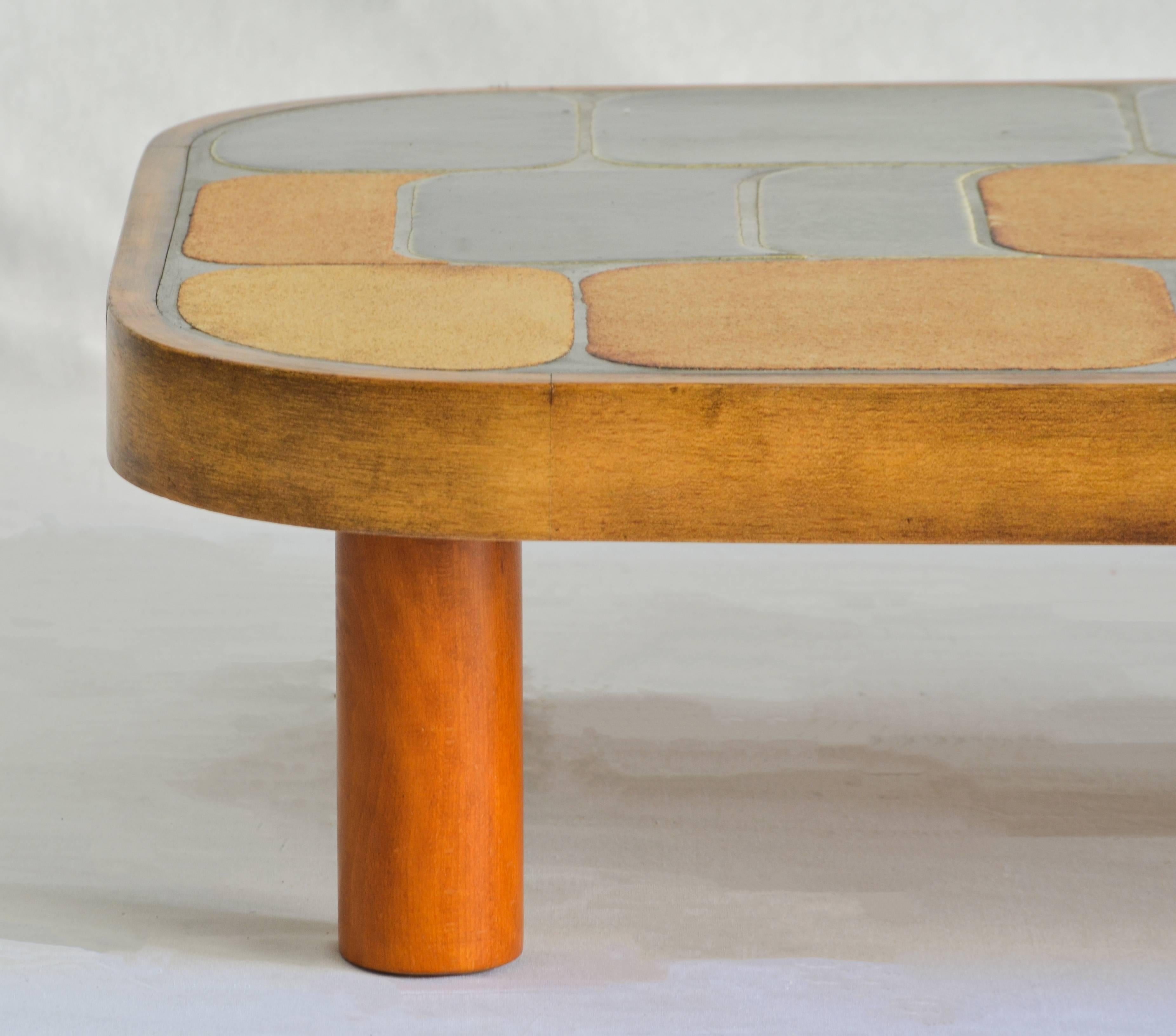 Mid-Century Modern Low Capron Table with Green and Beige Tile