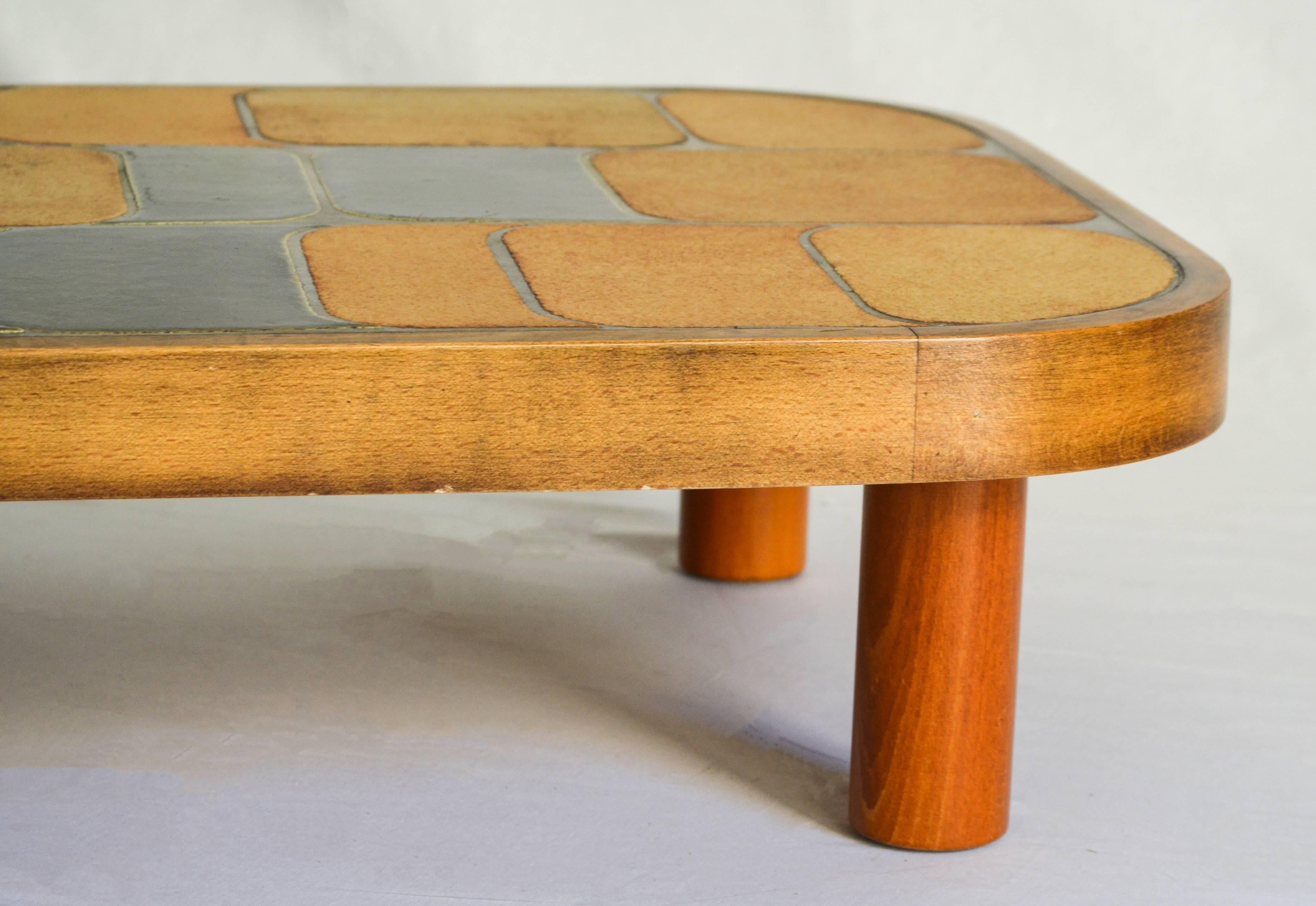 Low Capron Table with Green and Beige Tile In Excellent Condition In Los Angeles, CA