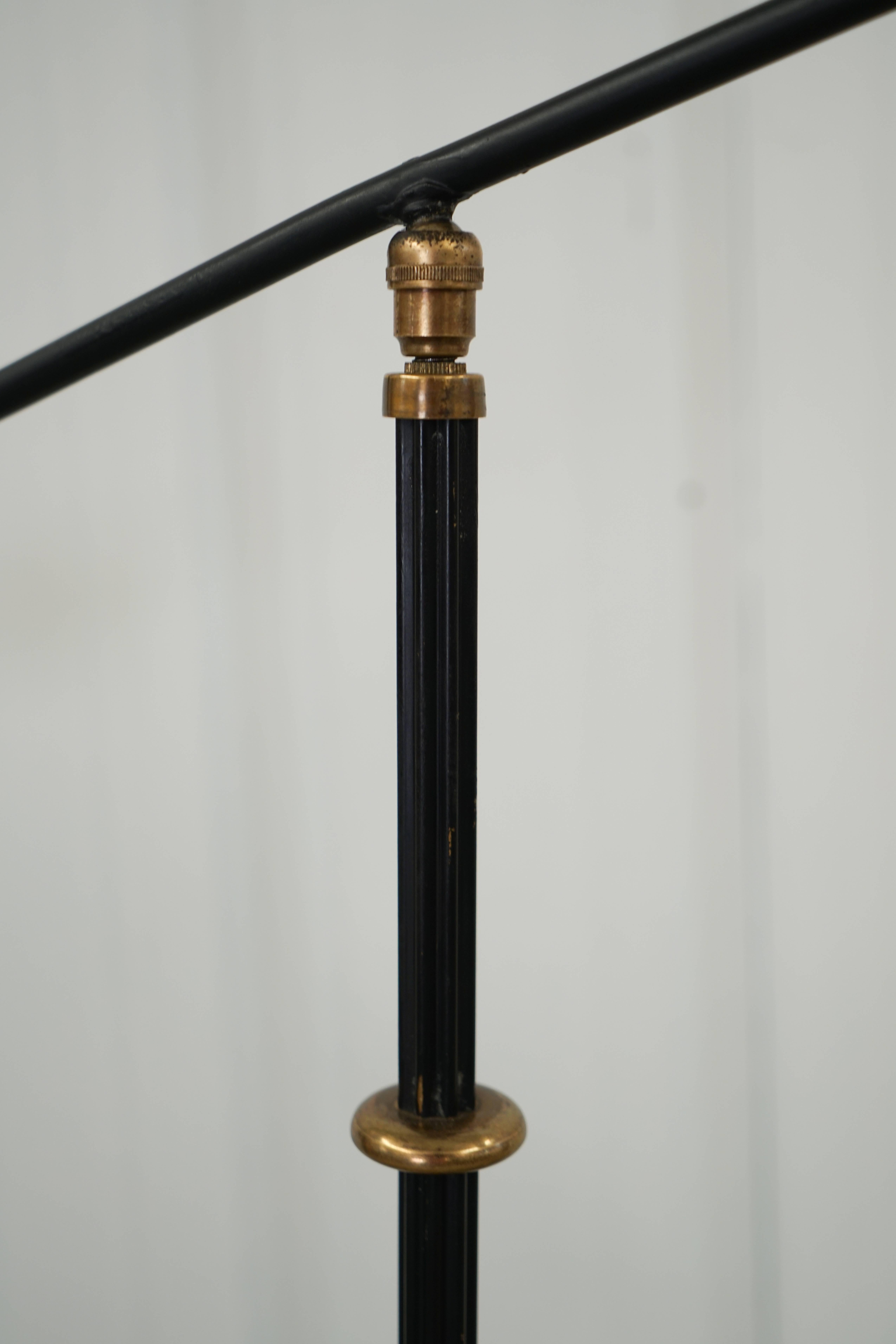 Mid-Century Modern Iron Counterweight Floor Lamp with Brass Base and Weight