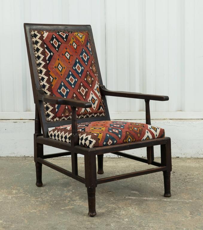 Vintage Indian Armchair Upholstered in Vintage Kilim Rug at 1stDibs