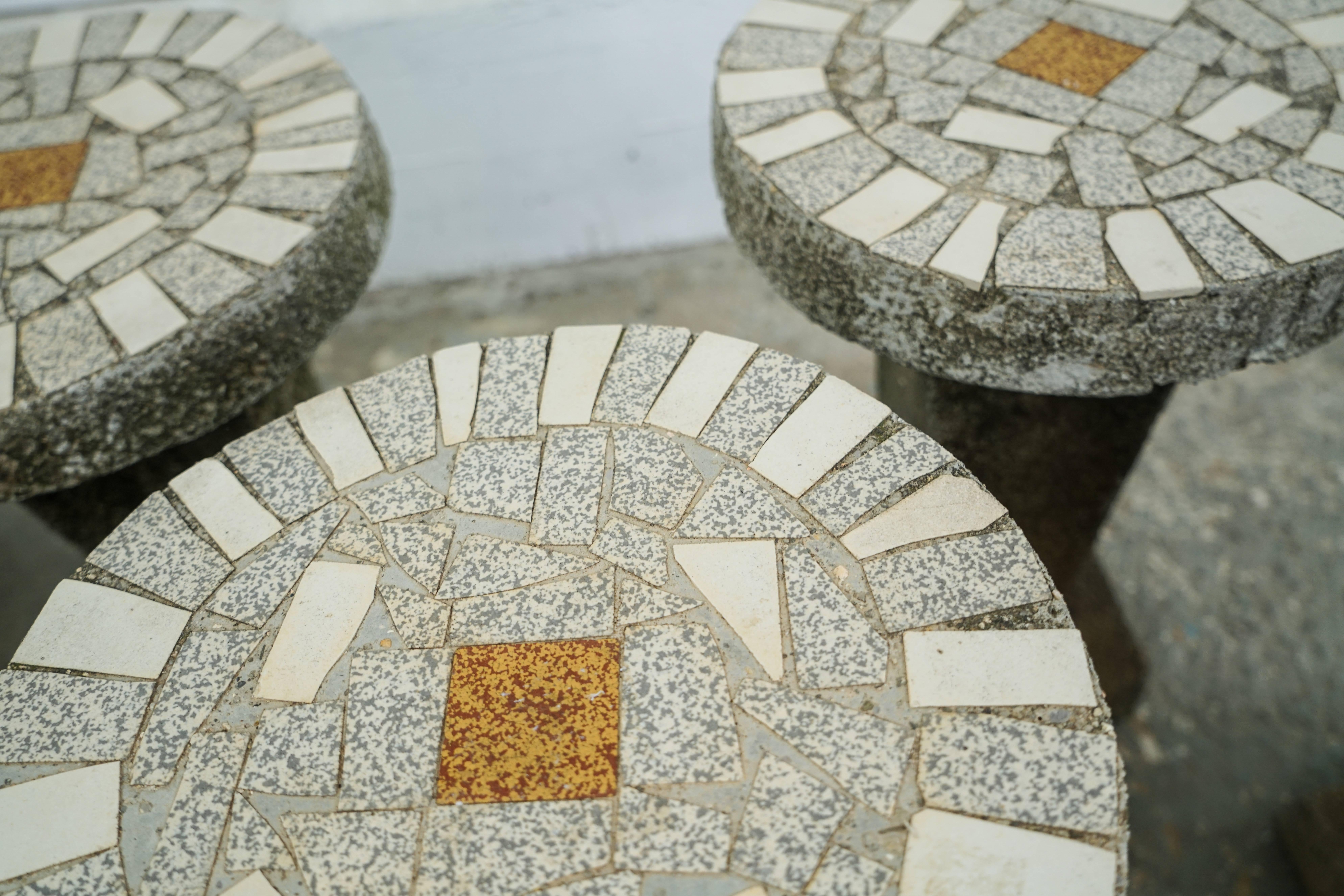 Mid-20th Century Cement and Mosaic Tile Top Stools