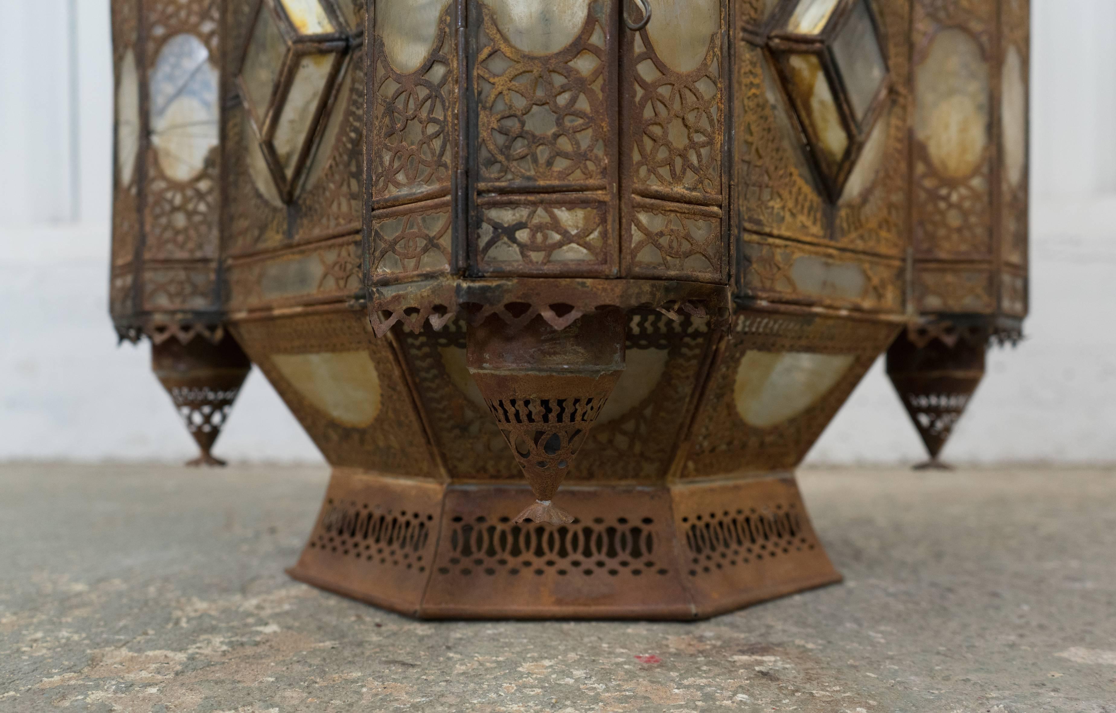 Large 19th Century Moroccan Hanging Lantern In Excellent Condition In Los Angeles, CA