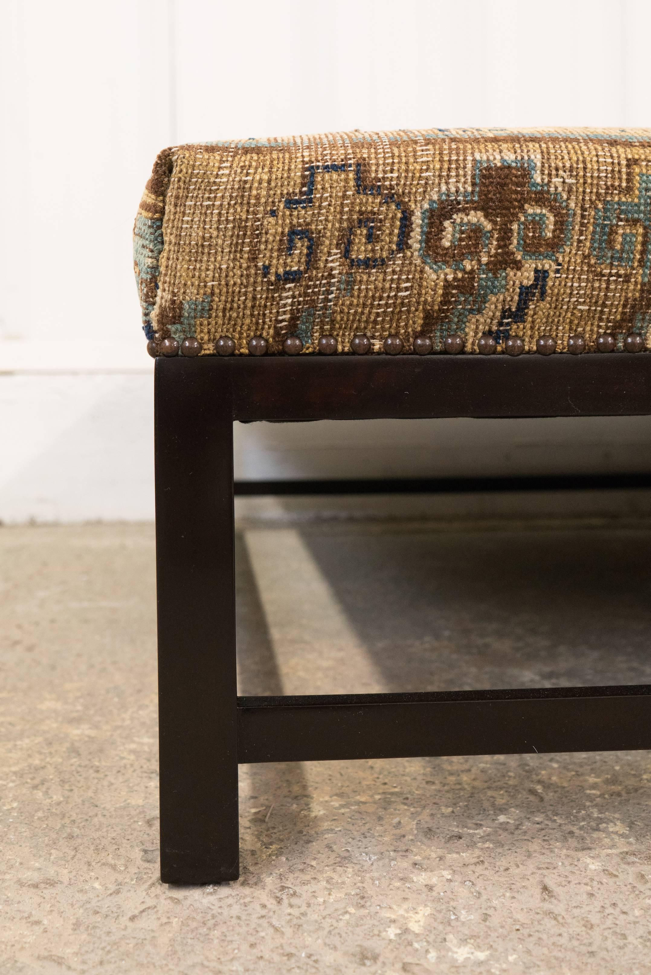 Woven Hand-Crafted Lexington Ottoman Upholstered with Vintage Rug