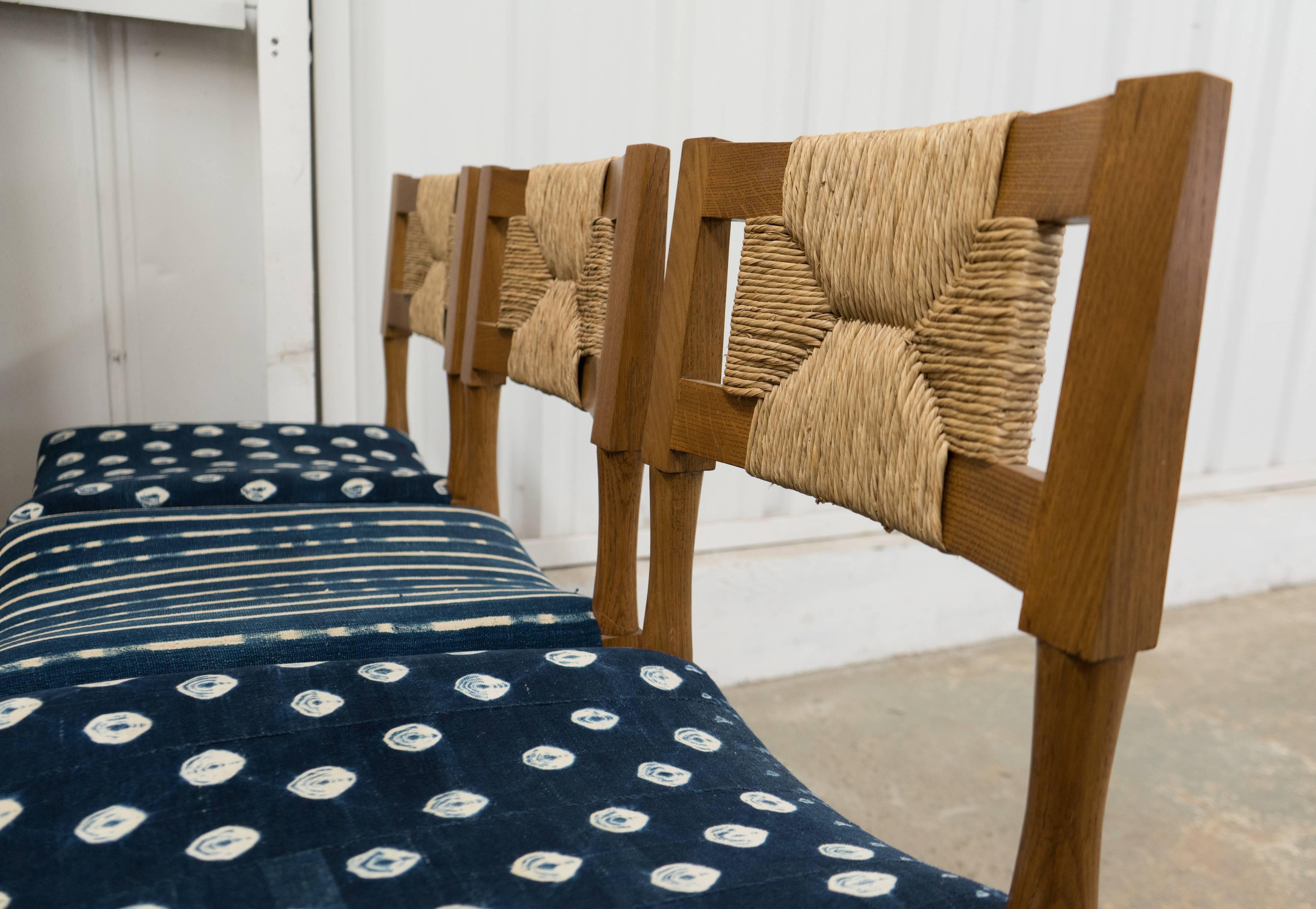 Hollywood at Home New York Athletic Club Bar Stools with Vintage Shibori Fabric In Excellent Condition In Los Angeles, CA