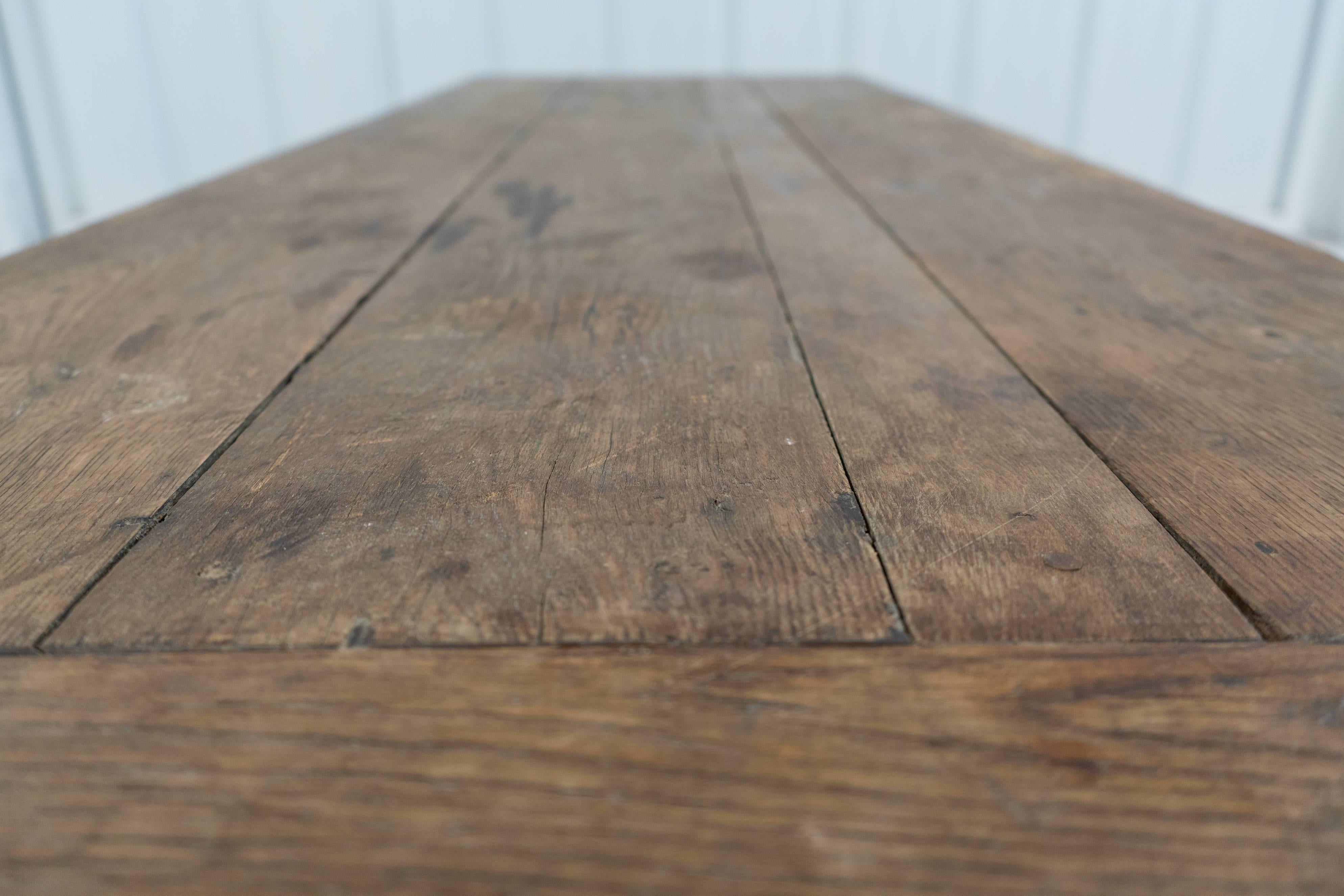 Original French, 1900 Oak Plank Dining Table 1