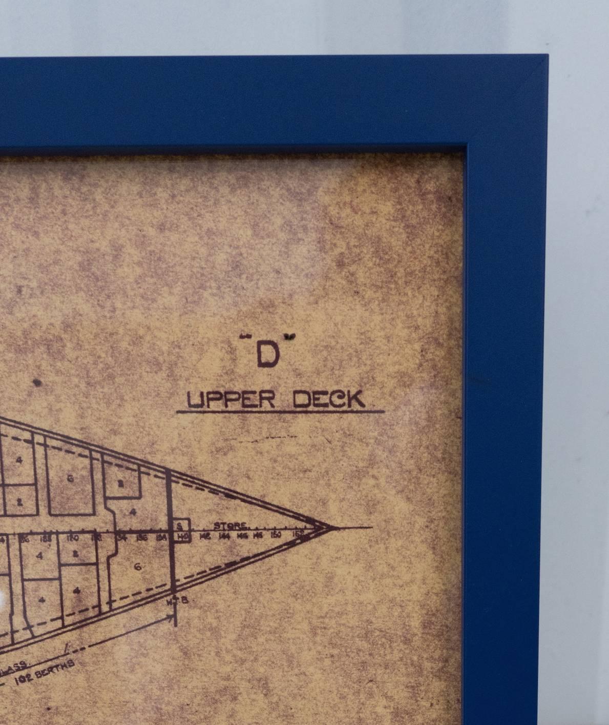 S.S. Olympic blueprint, original to the period, newly framed in blue.