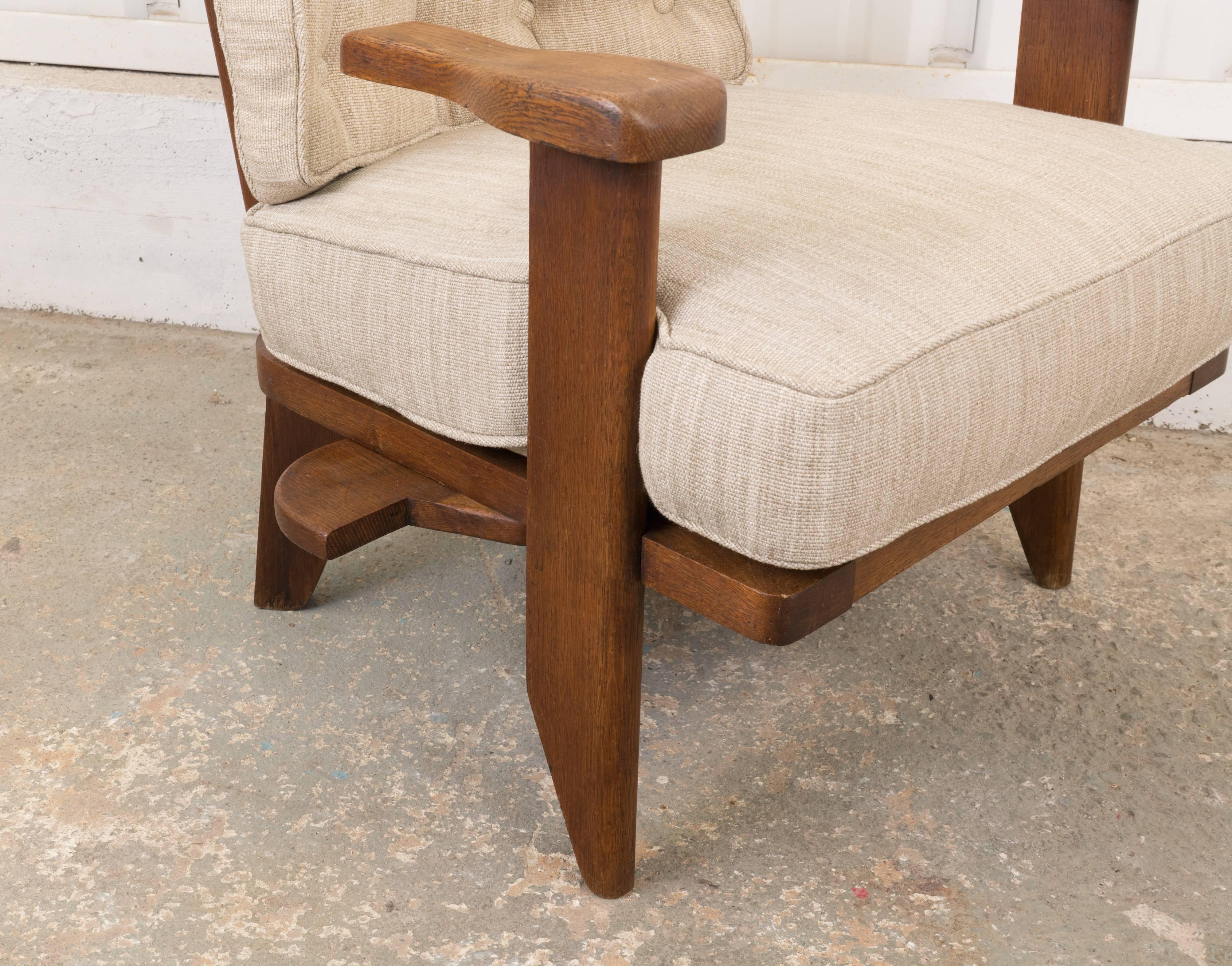 Fabric Guillerme et Chambron Petite Oak Armchair with Hidden Cup Holder
