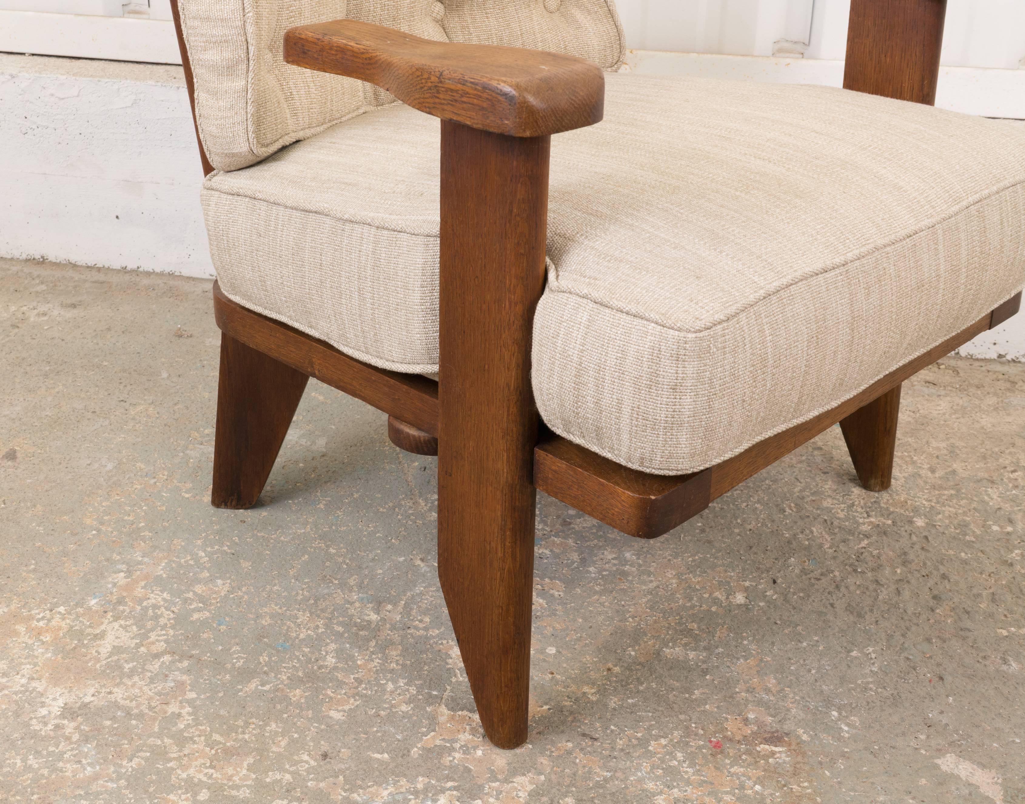 Late 20th Century Guillerme et Chambron Petite Oak Armchair with Hidden Cup Holder