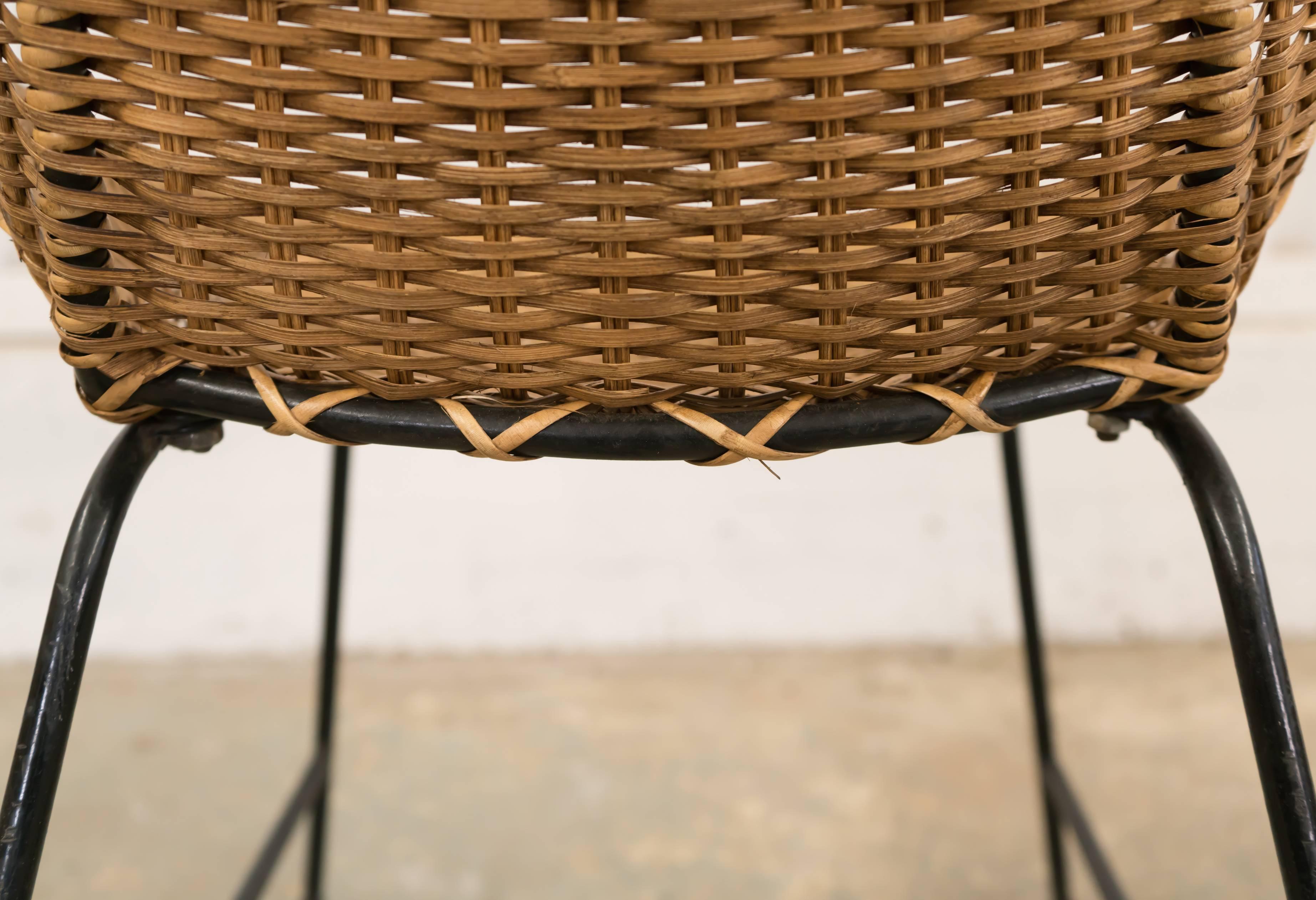 Two Vintage Wicker and Metal Dining Chairs In Excellent Condition In Los Angeles, CA