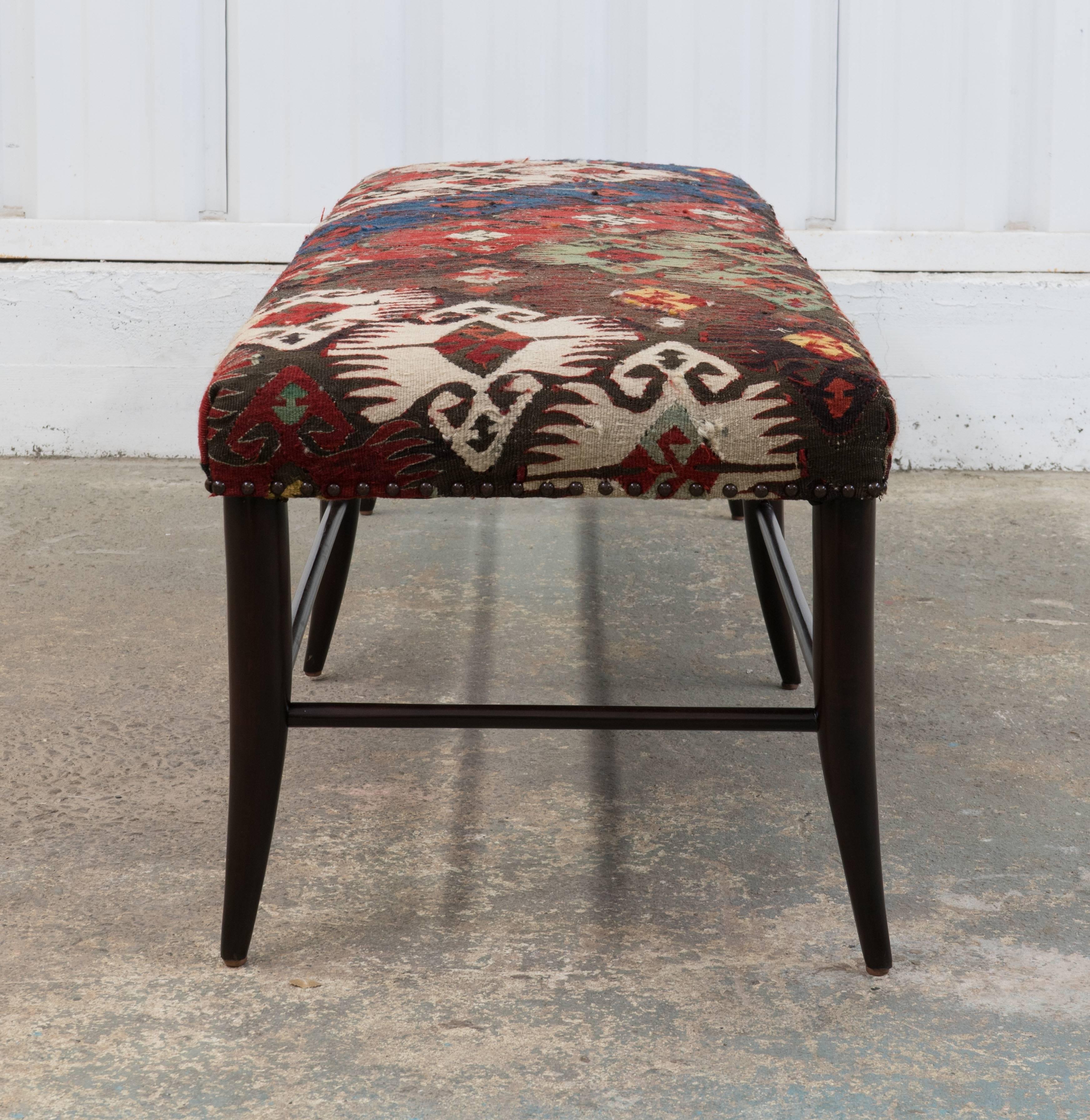 American Bench with Vintage Rug Upholstery
