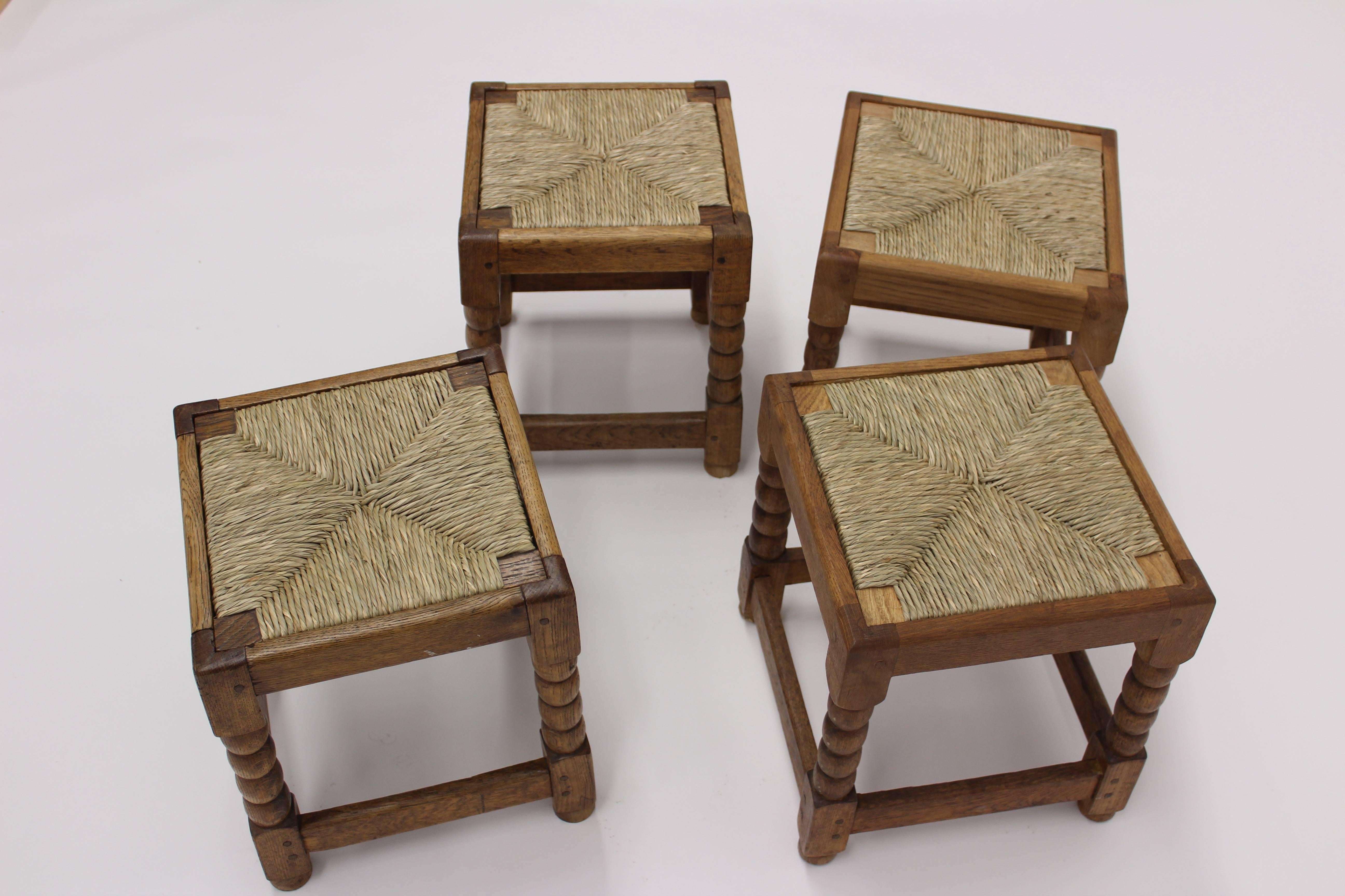 Pair of English Arts & Crafts Rush Small Stools 2