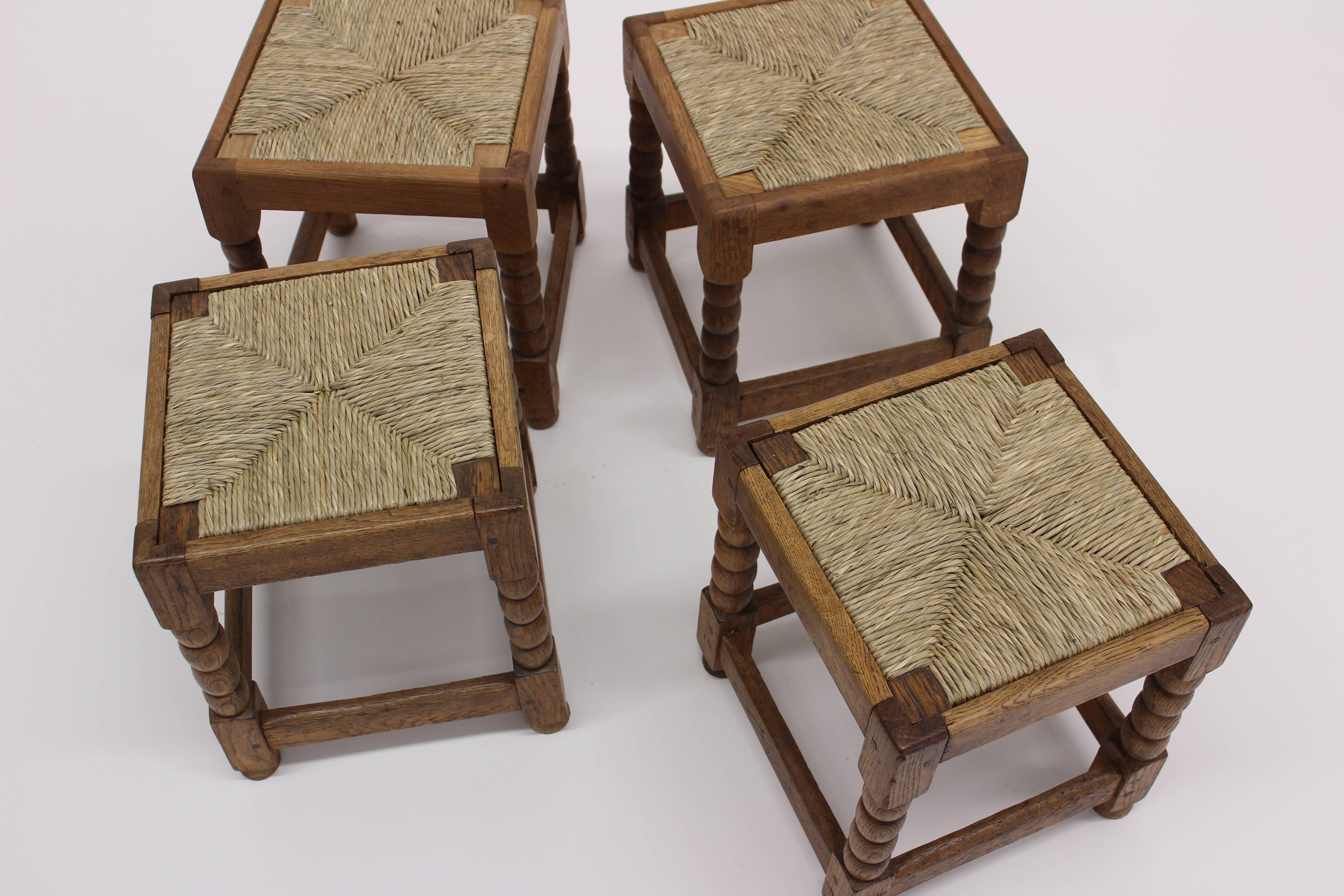 Pair of English Arts & Crafts Rush Small Stools 3