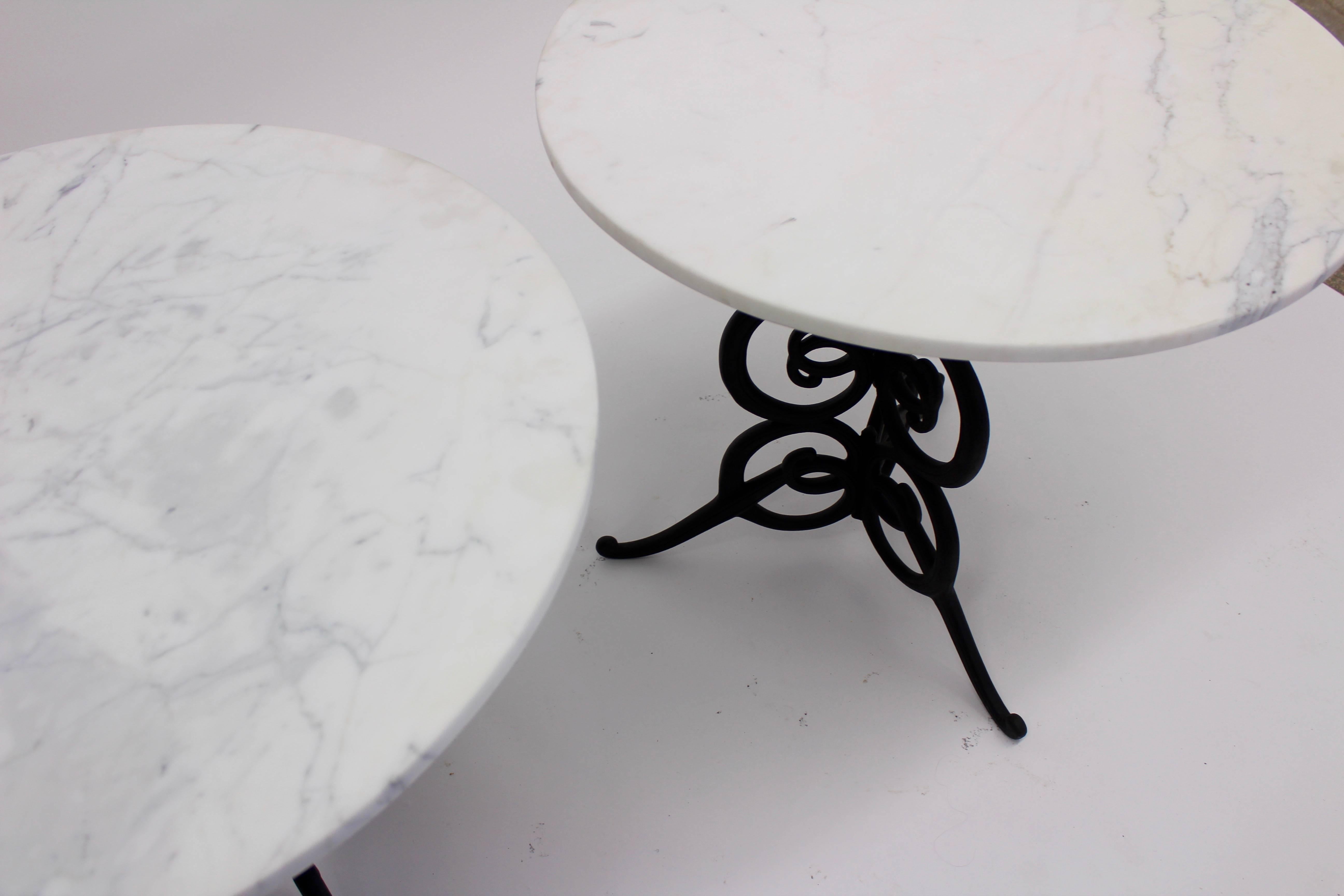 Metal Vintage Italian Marble Tables with Iron Scroll Bases