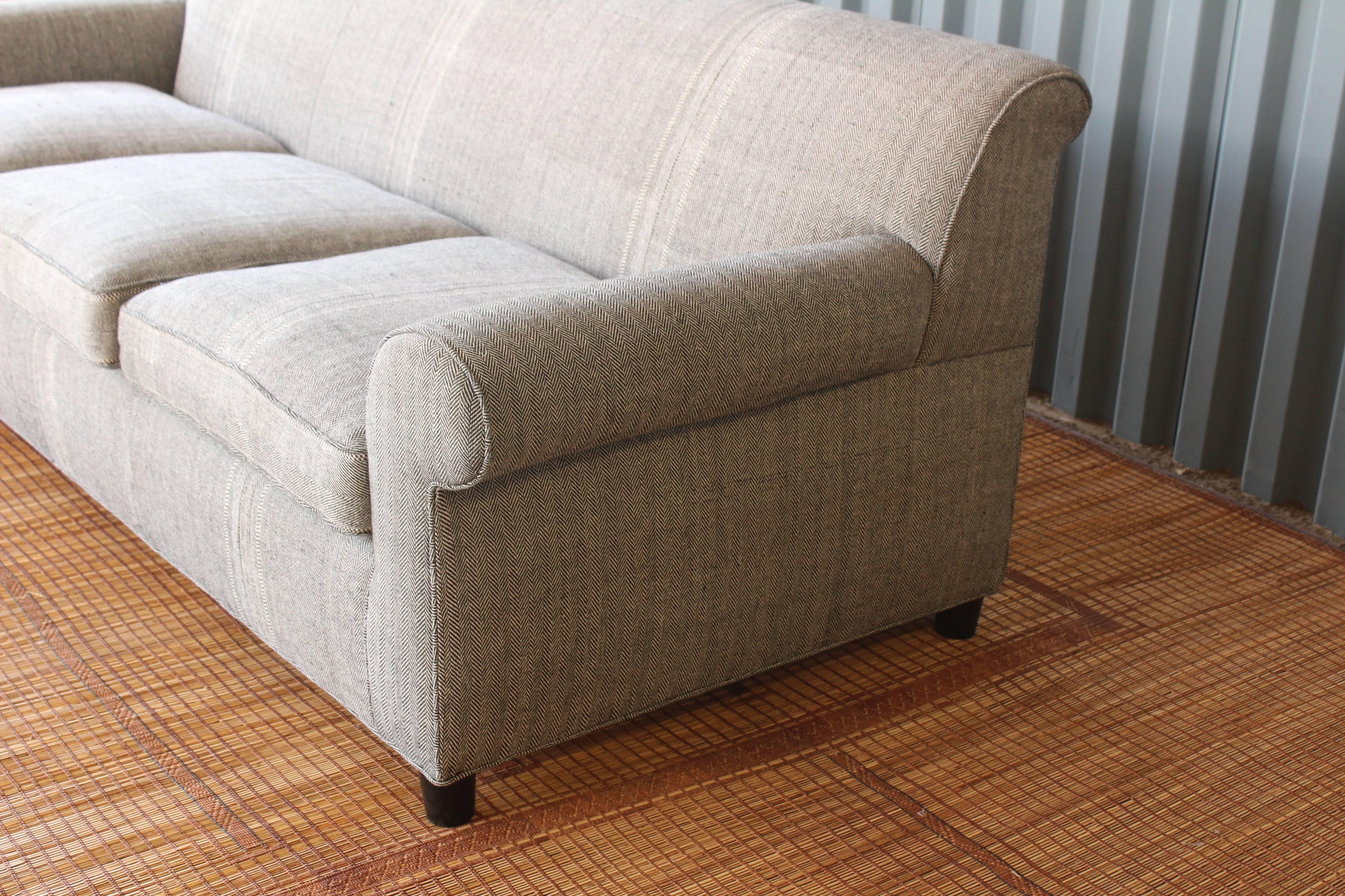 Contemporary Sofa in Hand-Loomed Herringbone Textiles