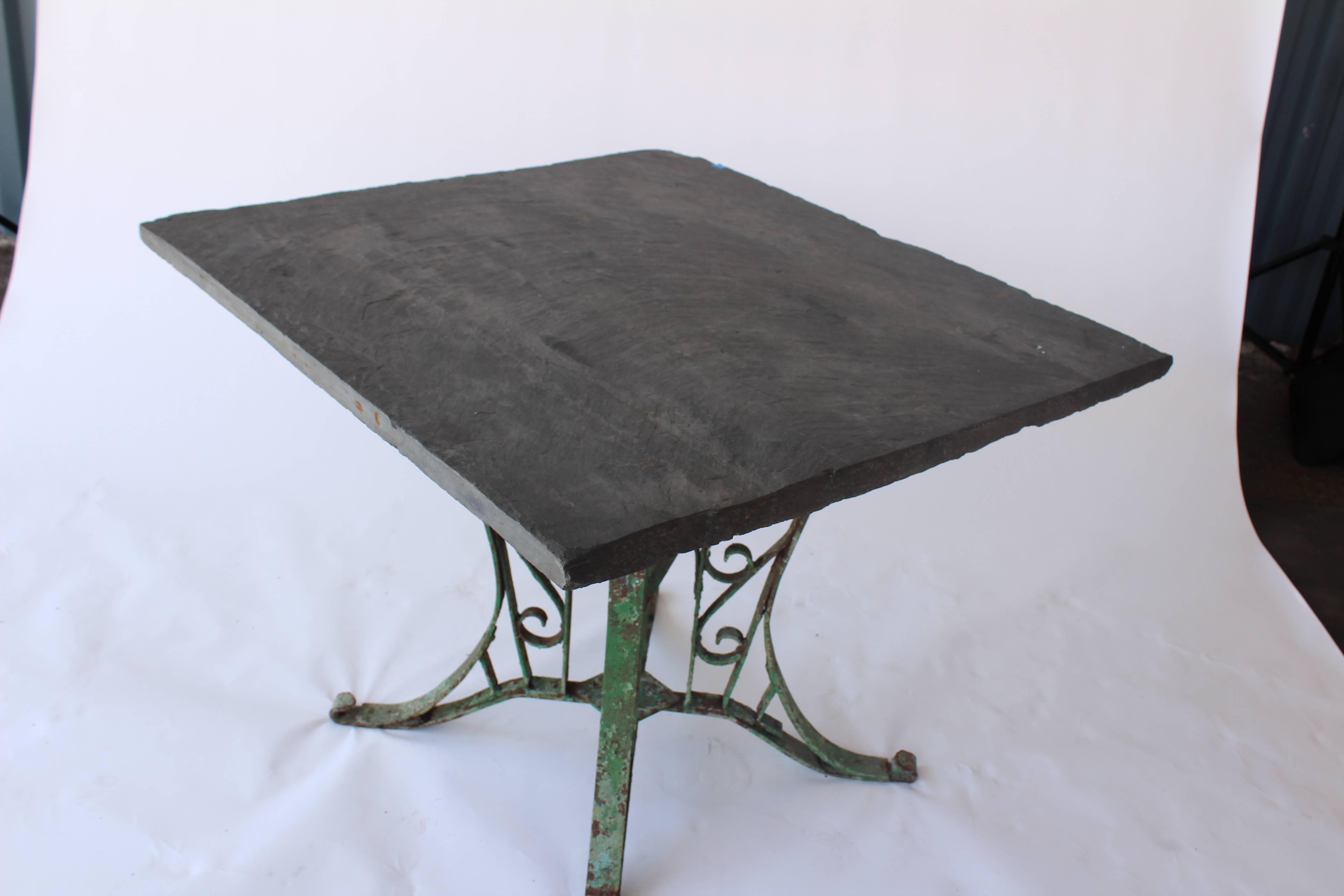 1920s French Slate Table with Painted Green Base In Fair Condition In Los Angeles, CA