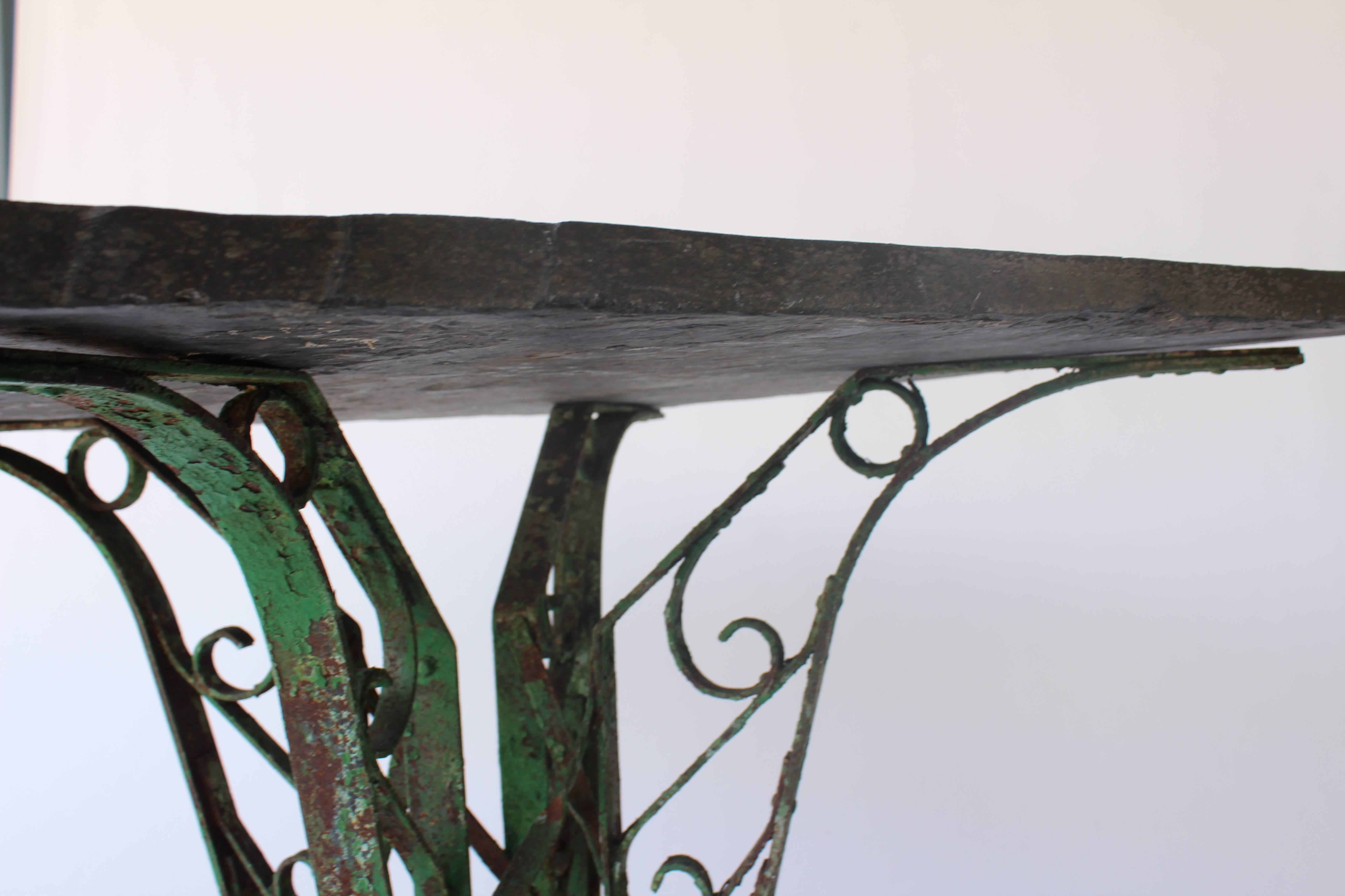 Early 20th Century 1920s French Slate Table with Painted Green Base
