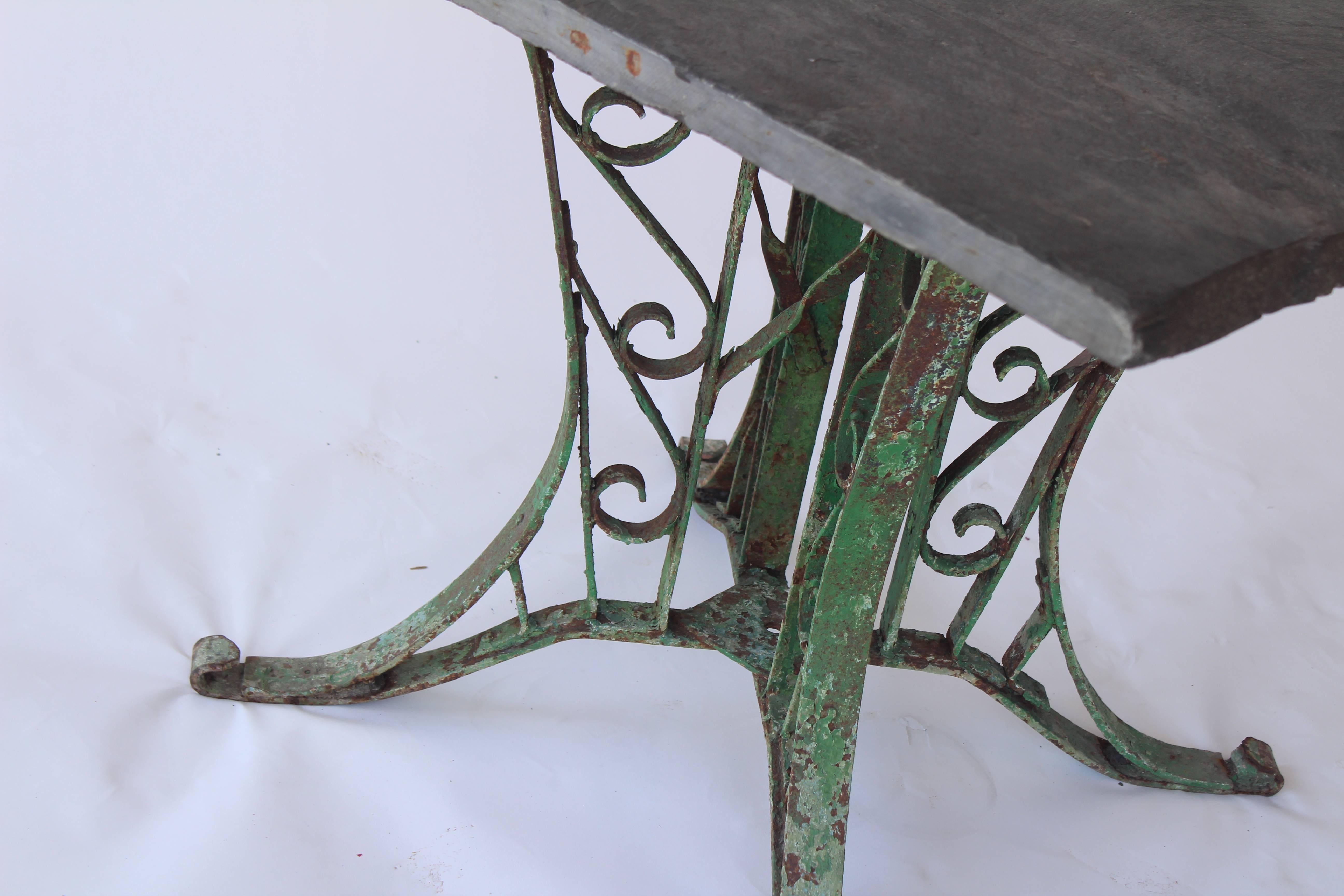 1920s French Slate Table with Painted Green Base 2