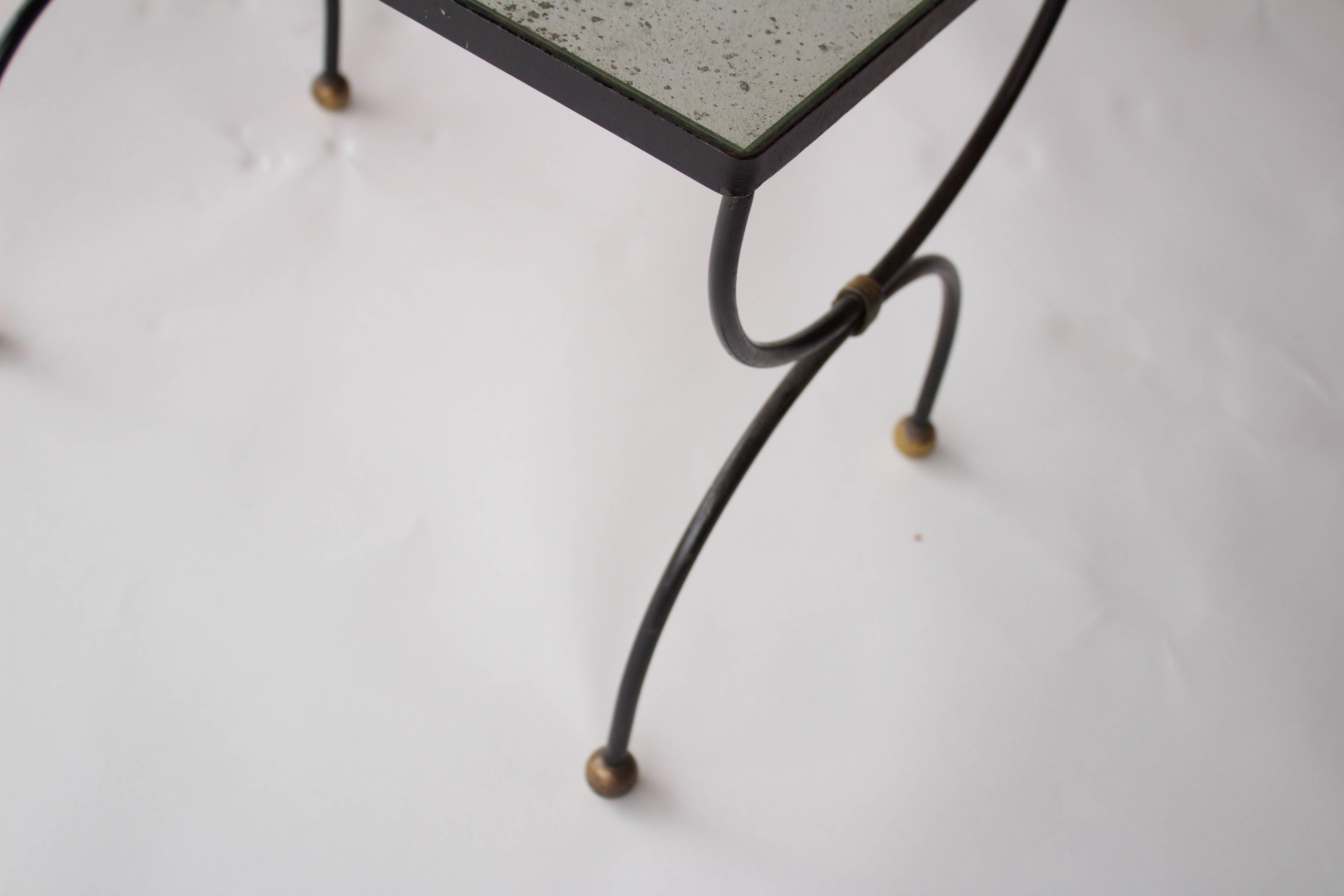 French 1950s Iron and Antiqued Mirror Nesting Tables 2