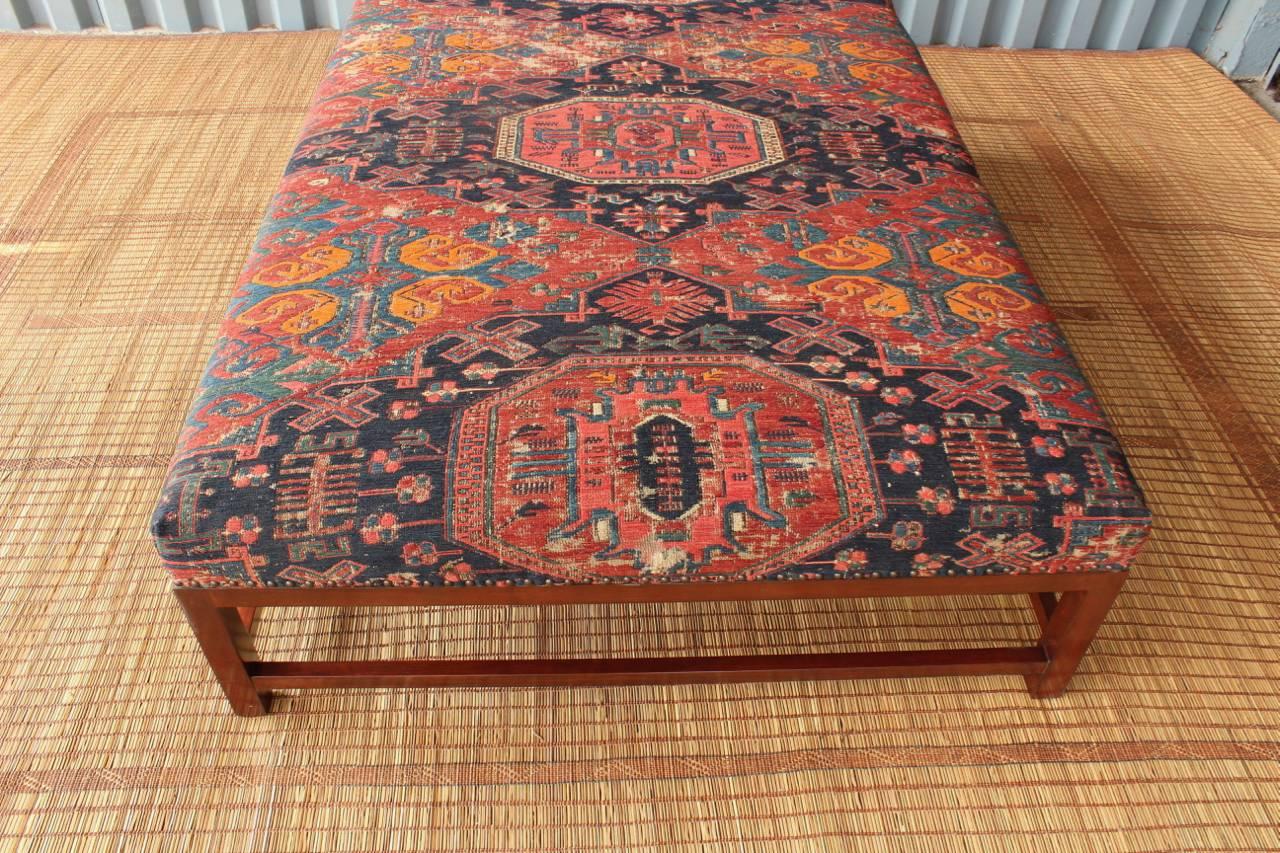 Lexington Ottoman with Vintage Rug Upholstery In Excellent Condition In Los Angeles, CA