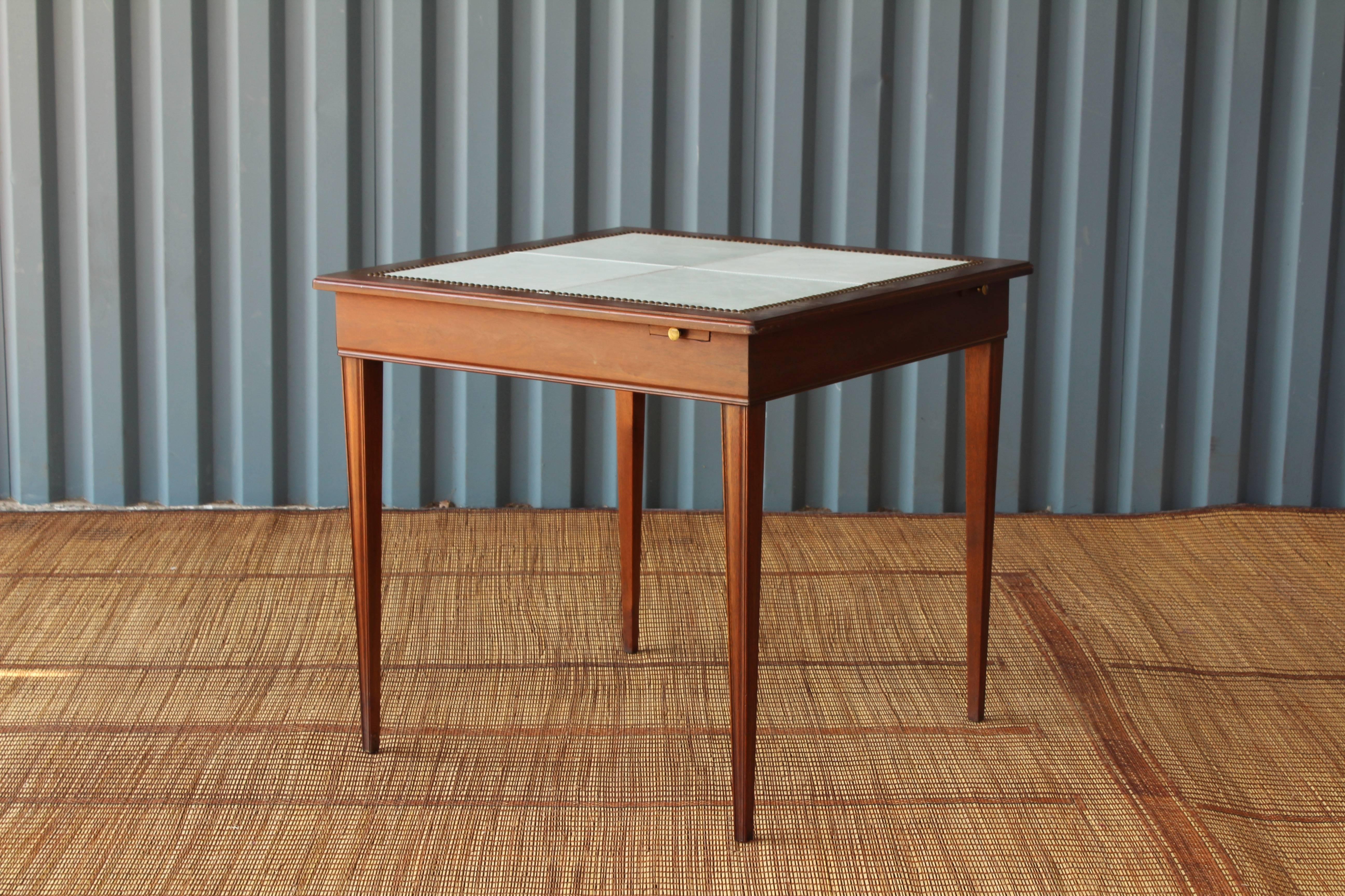 Leather Top Game Table and Chairs In Excellent Condition In Los Angeles, CA