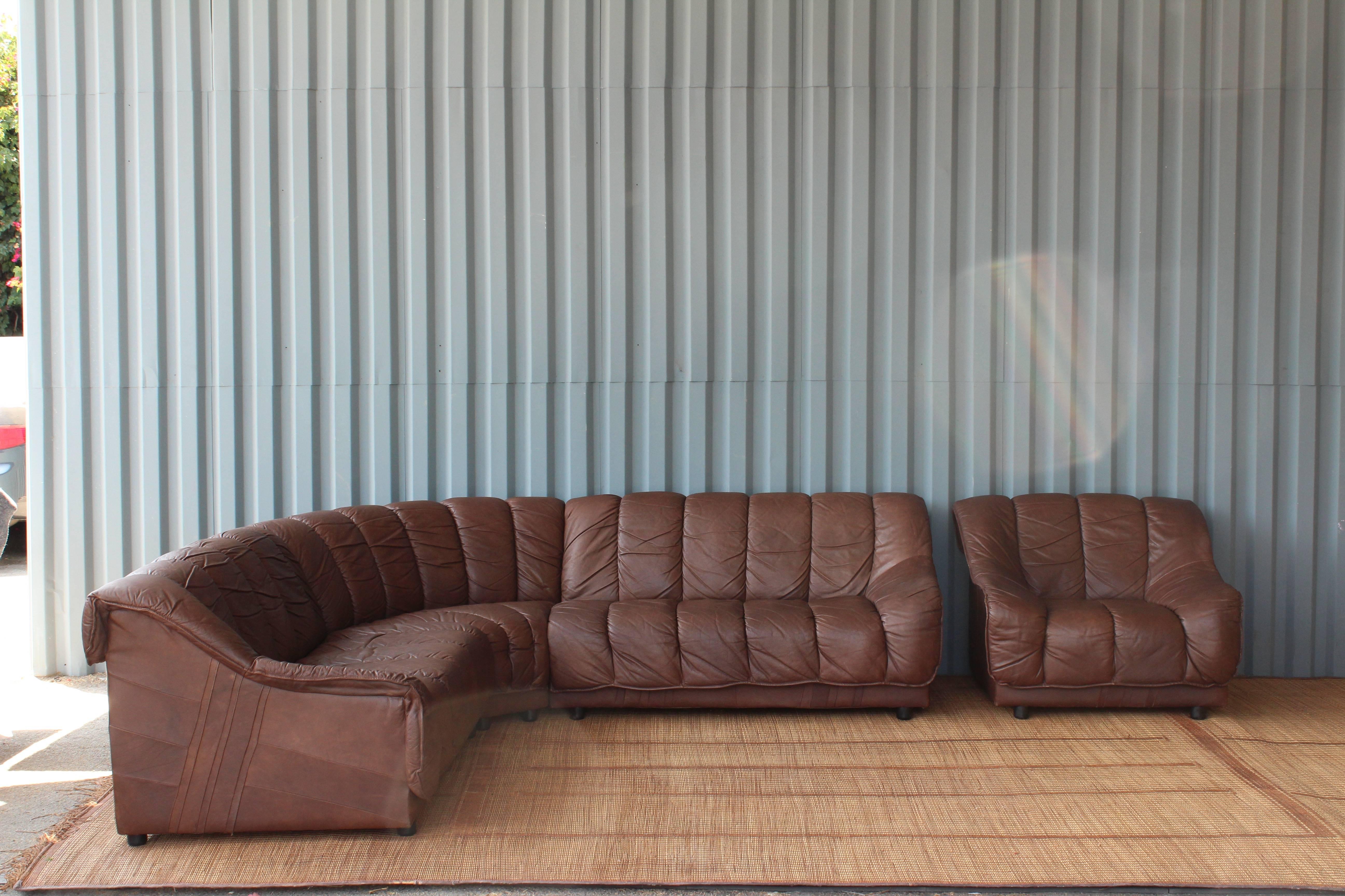 1970s Genuine Leather Sectional Sofa In Excellent Condition In Los Angeles, CA