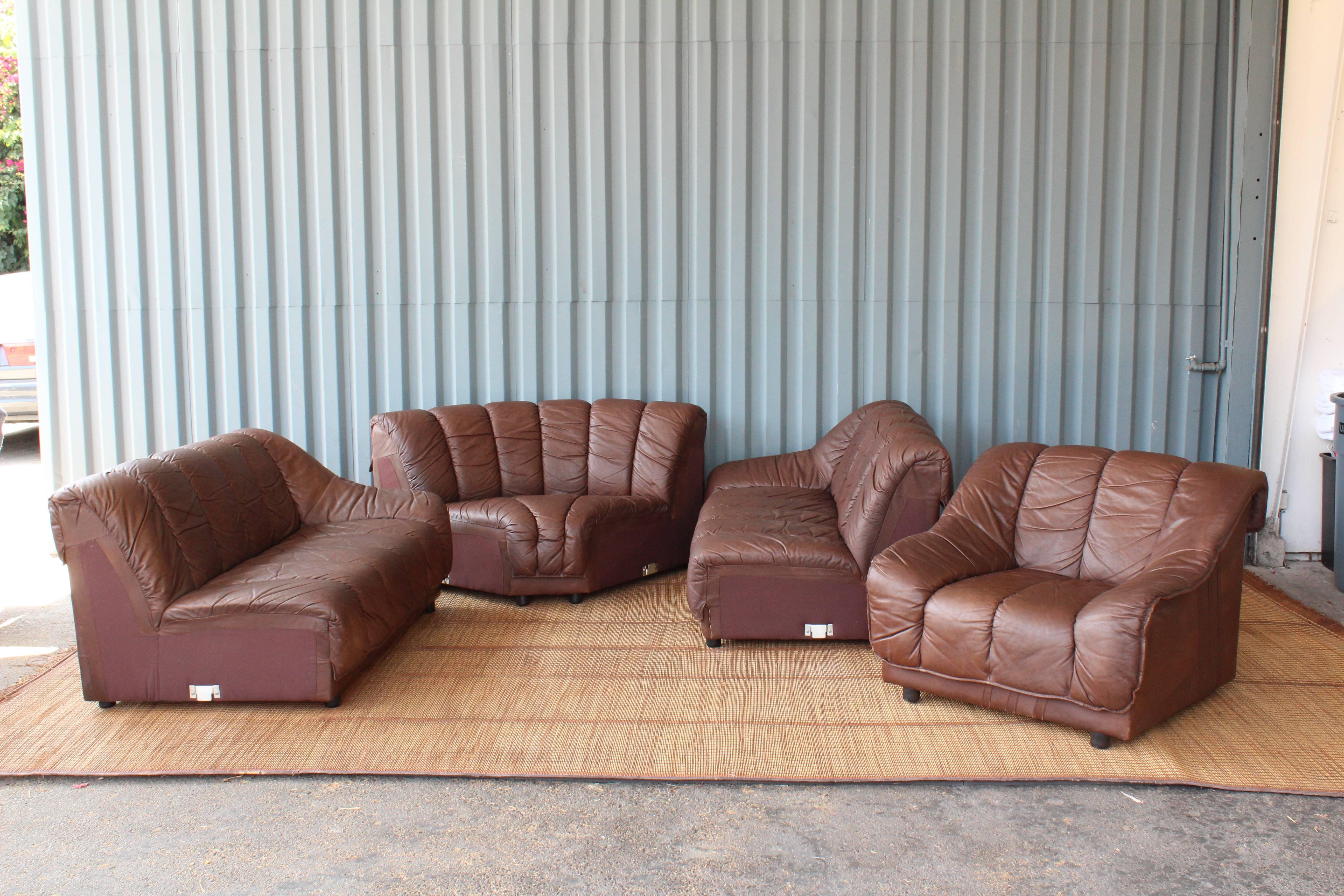 Late 20th Century 1970s Genuine Leather Sectional Sofa