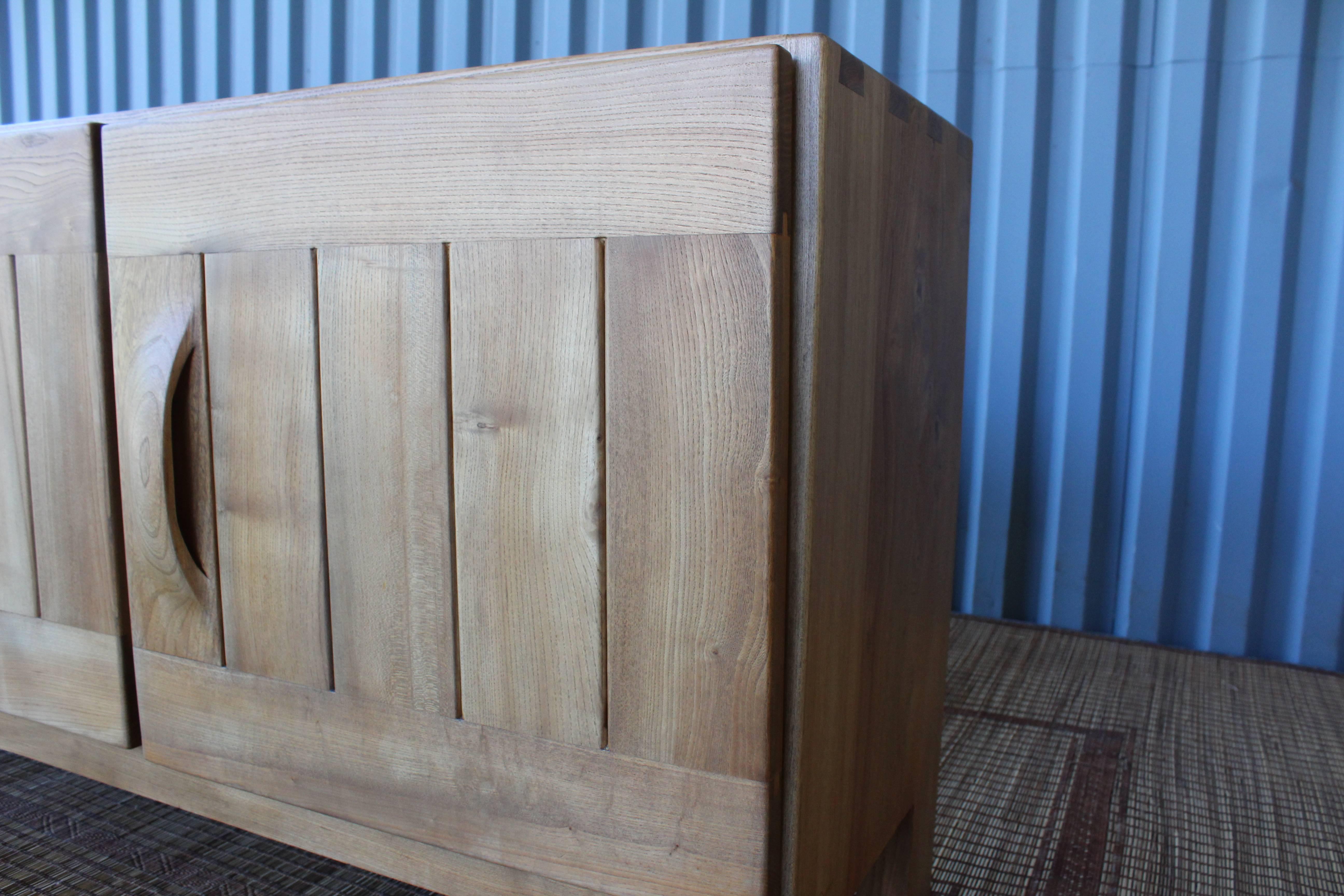 French 1960s Solid Elm Credenza by Maison Regain 1