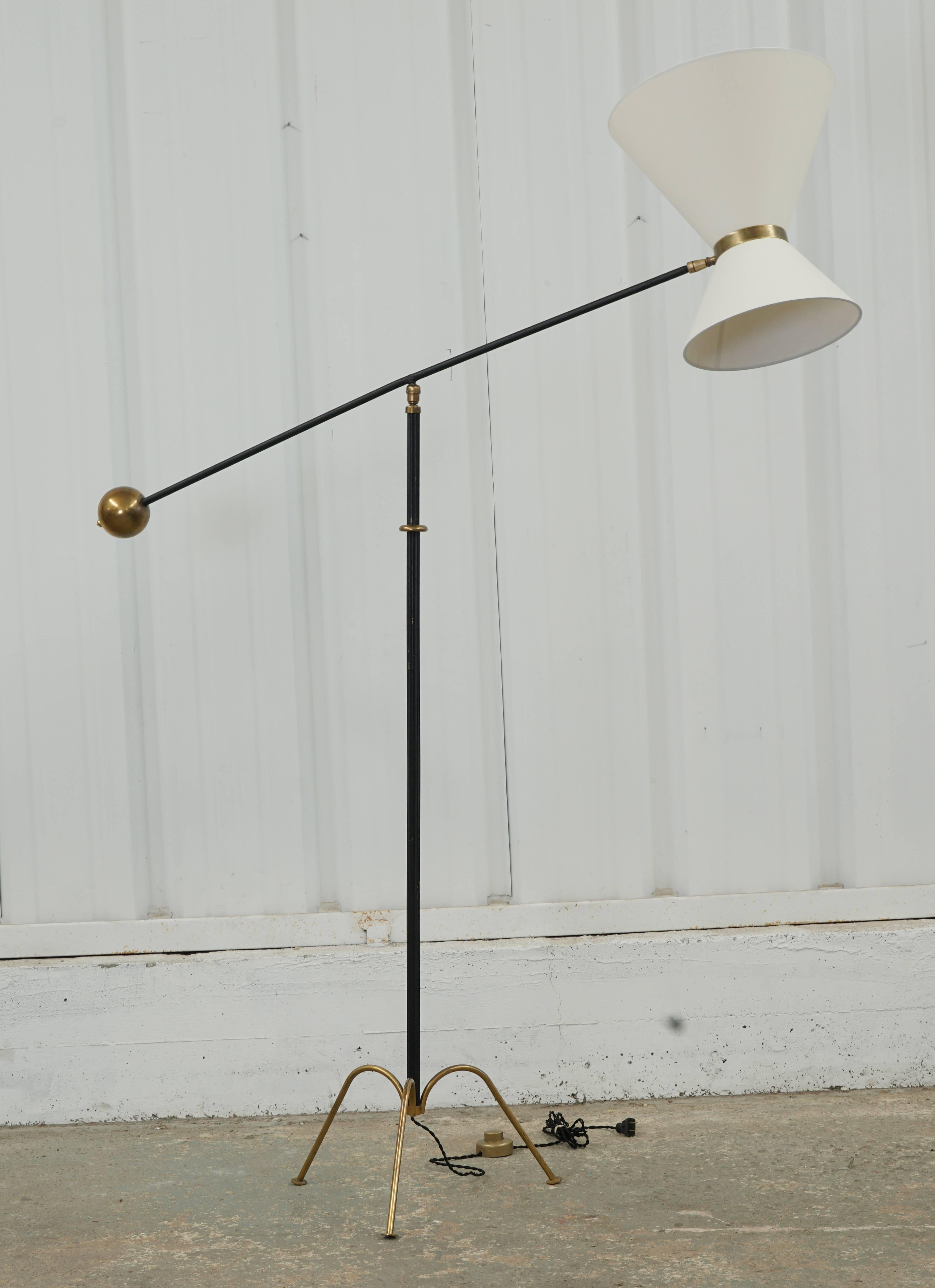 20th Century Iron Counterweight Floor Lamp with Brass Base and Weight