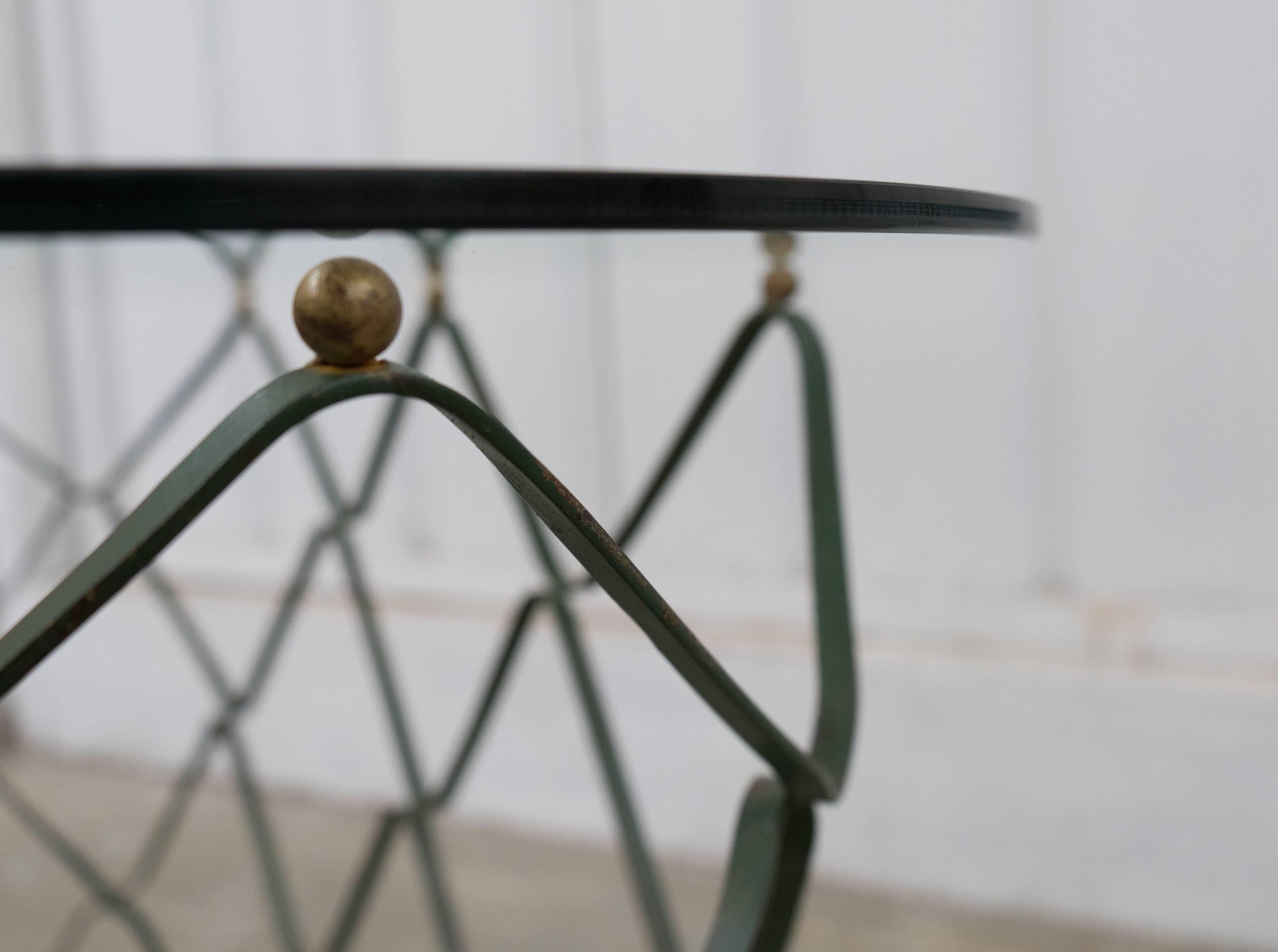 French 1950s Pair of Iron and Glass Consoles 1