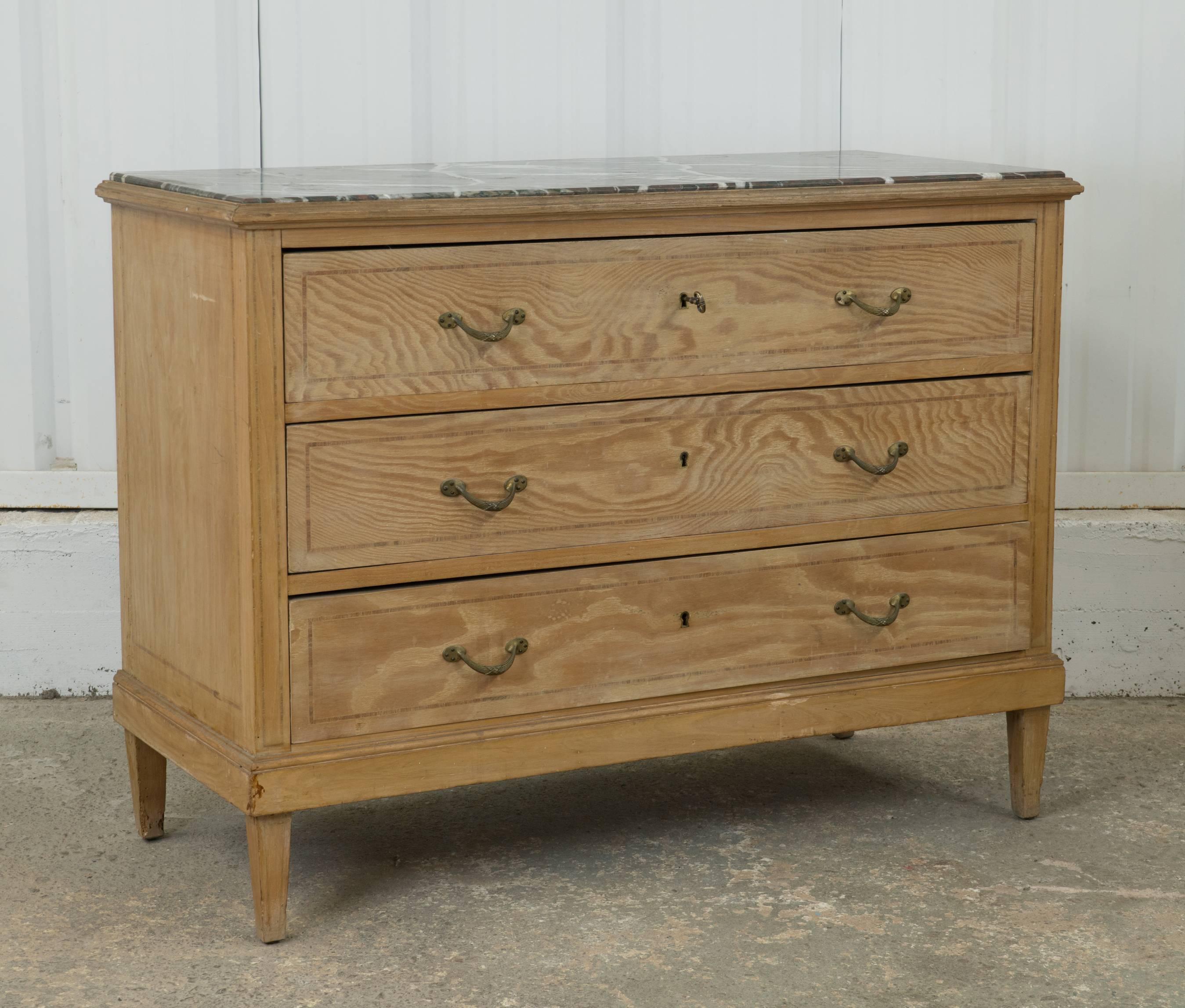 Mid-20th Century Vintage French Chest of Drawers with Marble Top