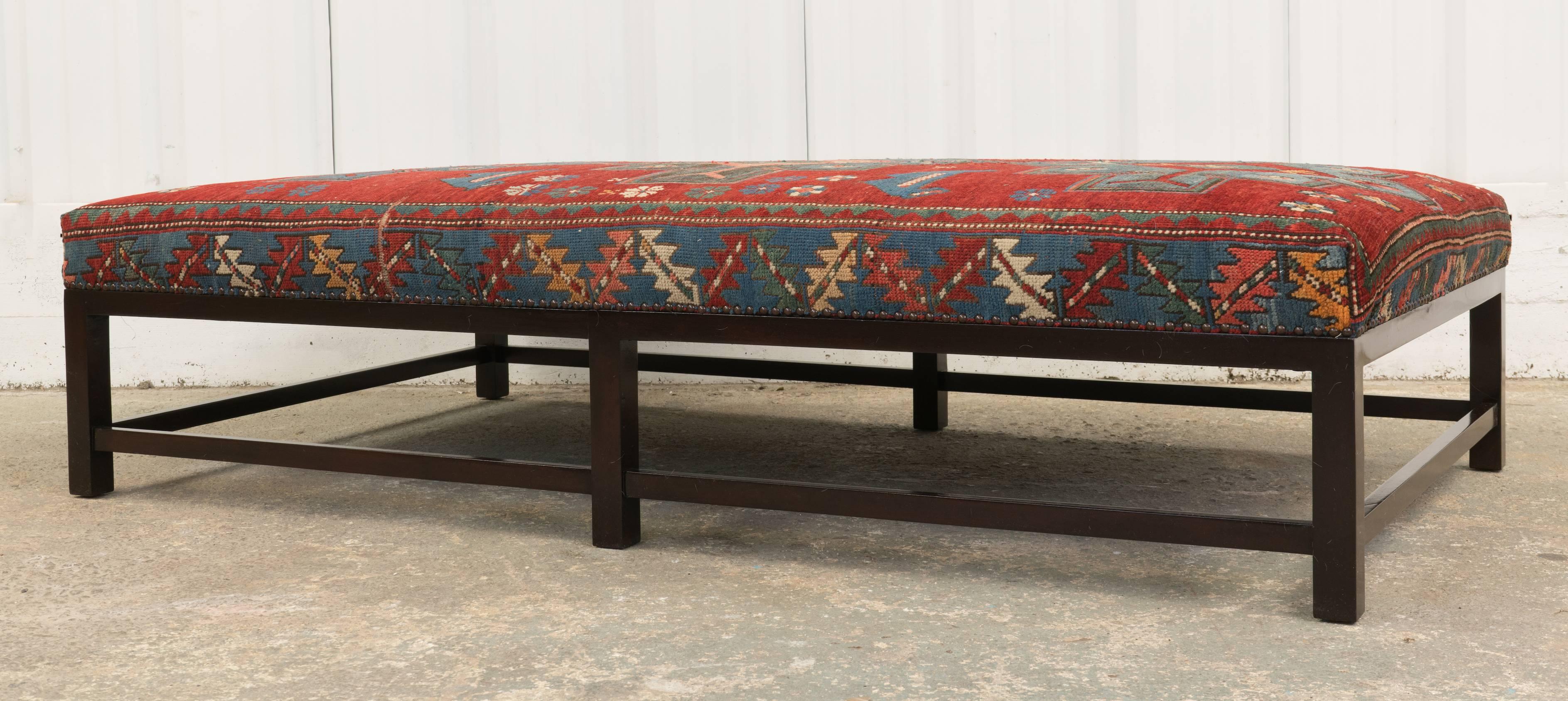 Hollywood at Home's Lexington ottoman with red/blue vintage textile.
