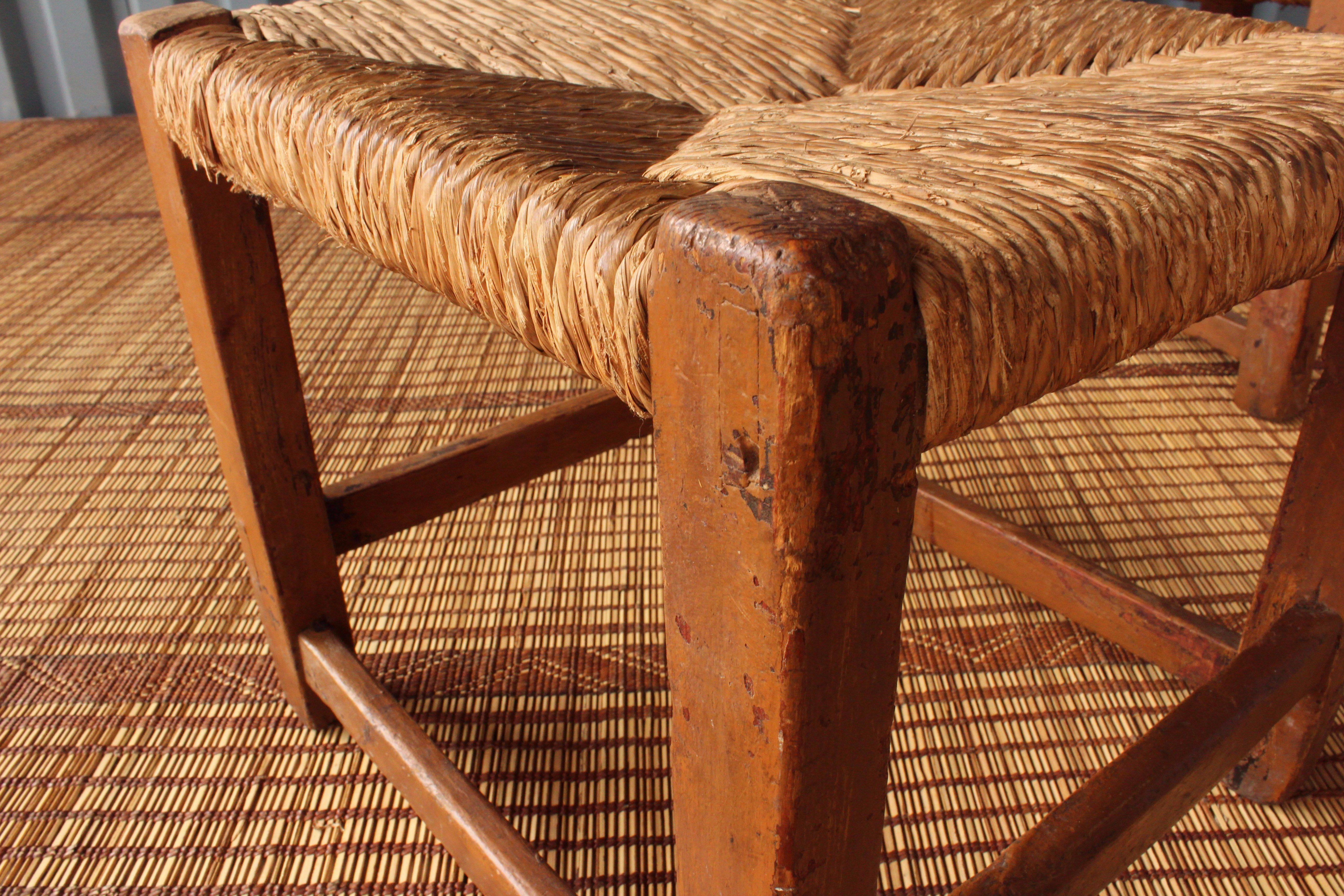 Vintage Wood Stools with Woven Rush Seats 2