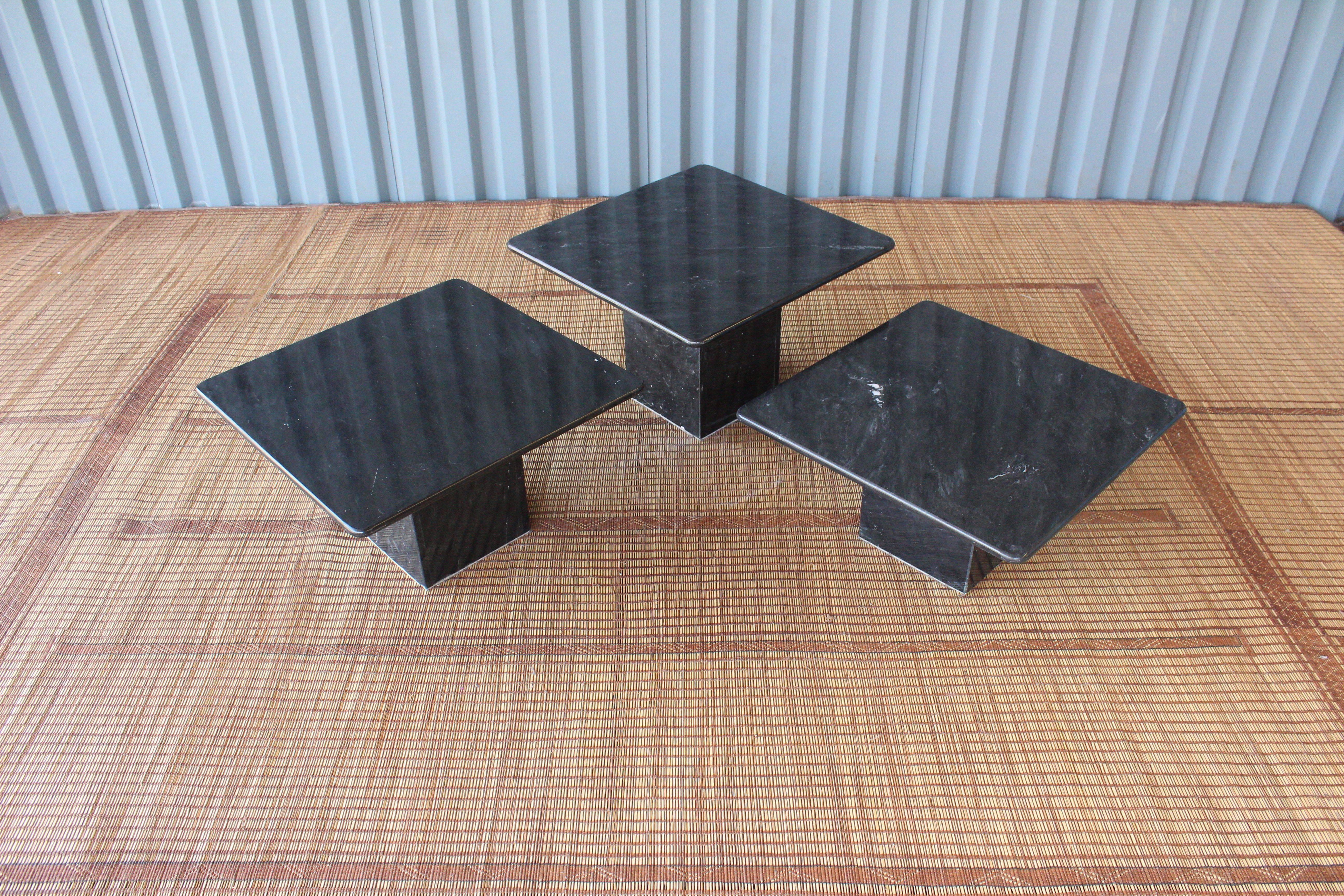 French Set of 1970s Black Marble Nesting Tables