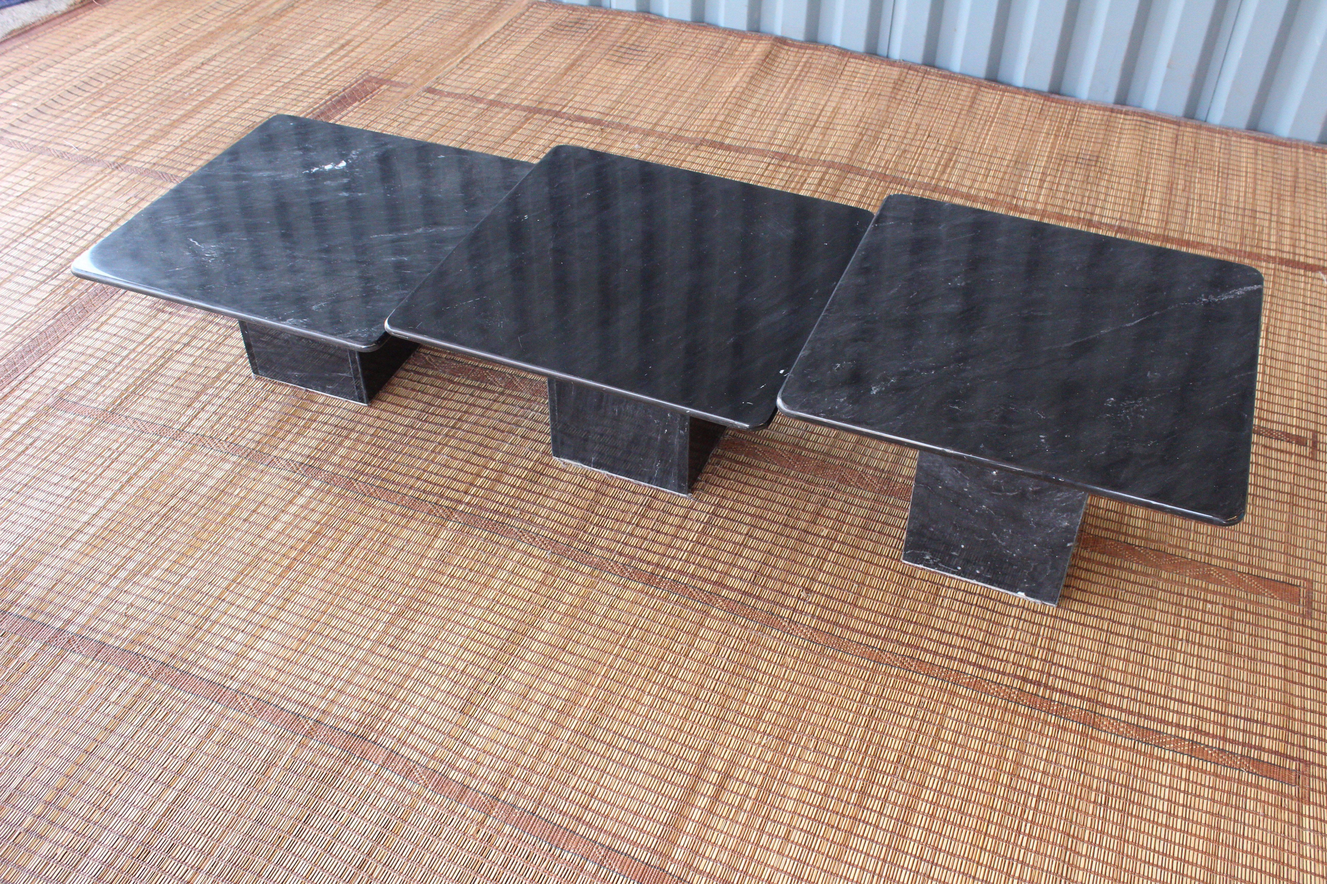 Set of 1970s Black Marble Nesting Tables 2