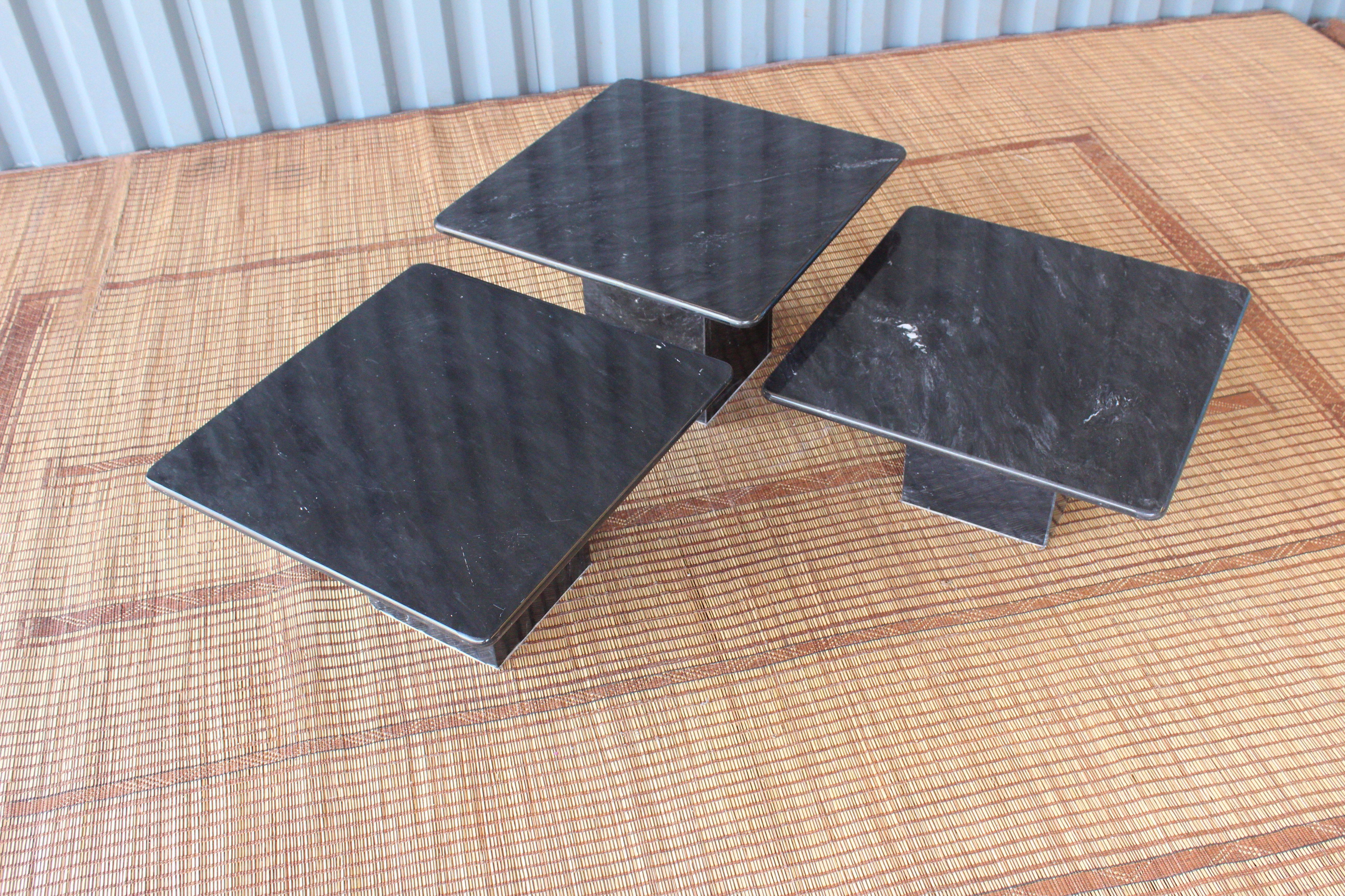 Set of 1970s Black Marble Nesting Tables 3