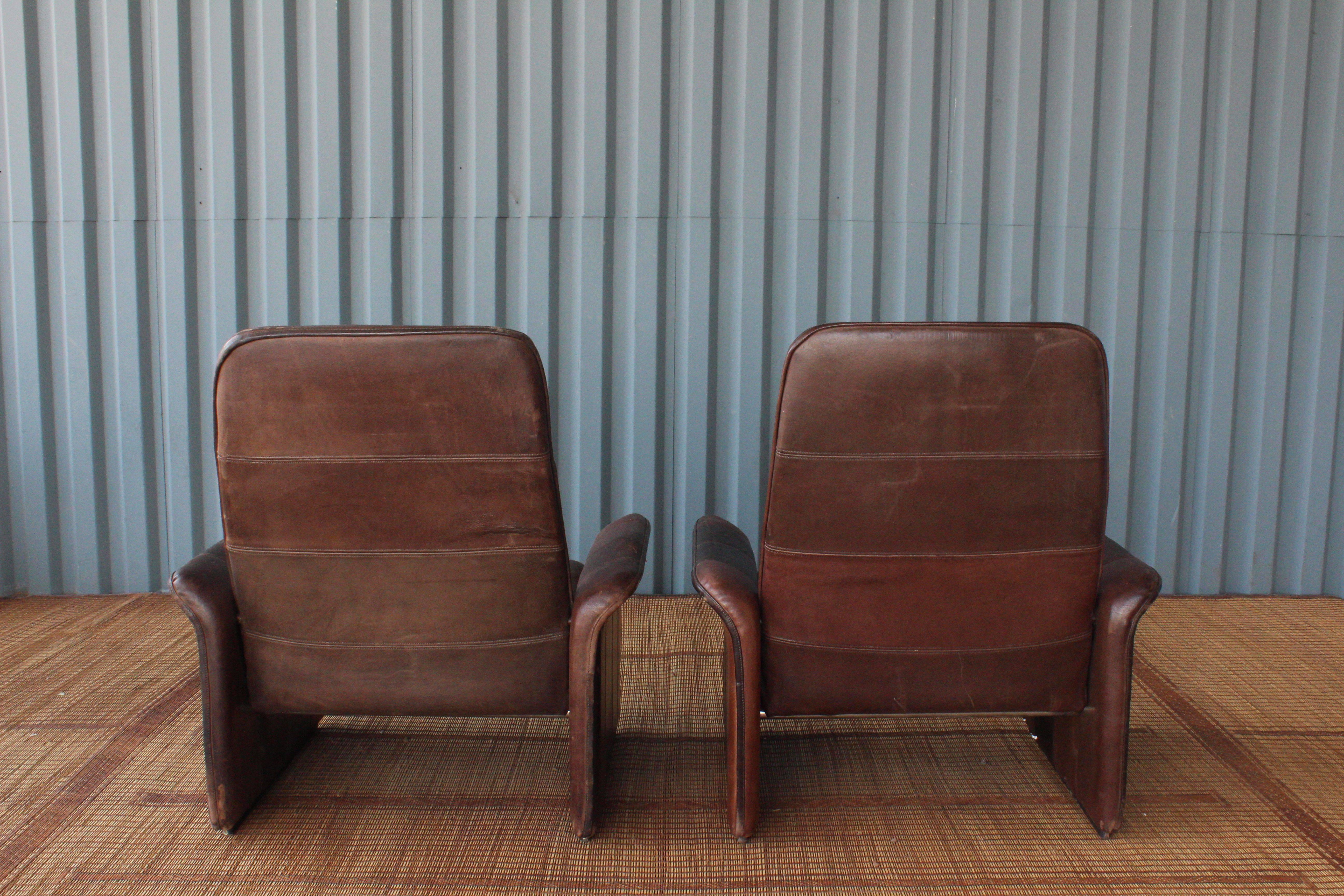 Swiss Pair of Leather DS-50 De Sede Reclining Chairs