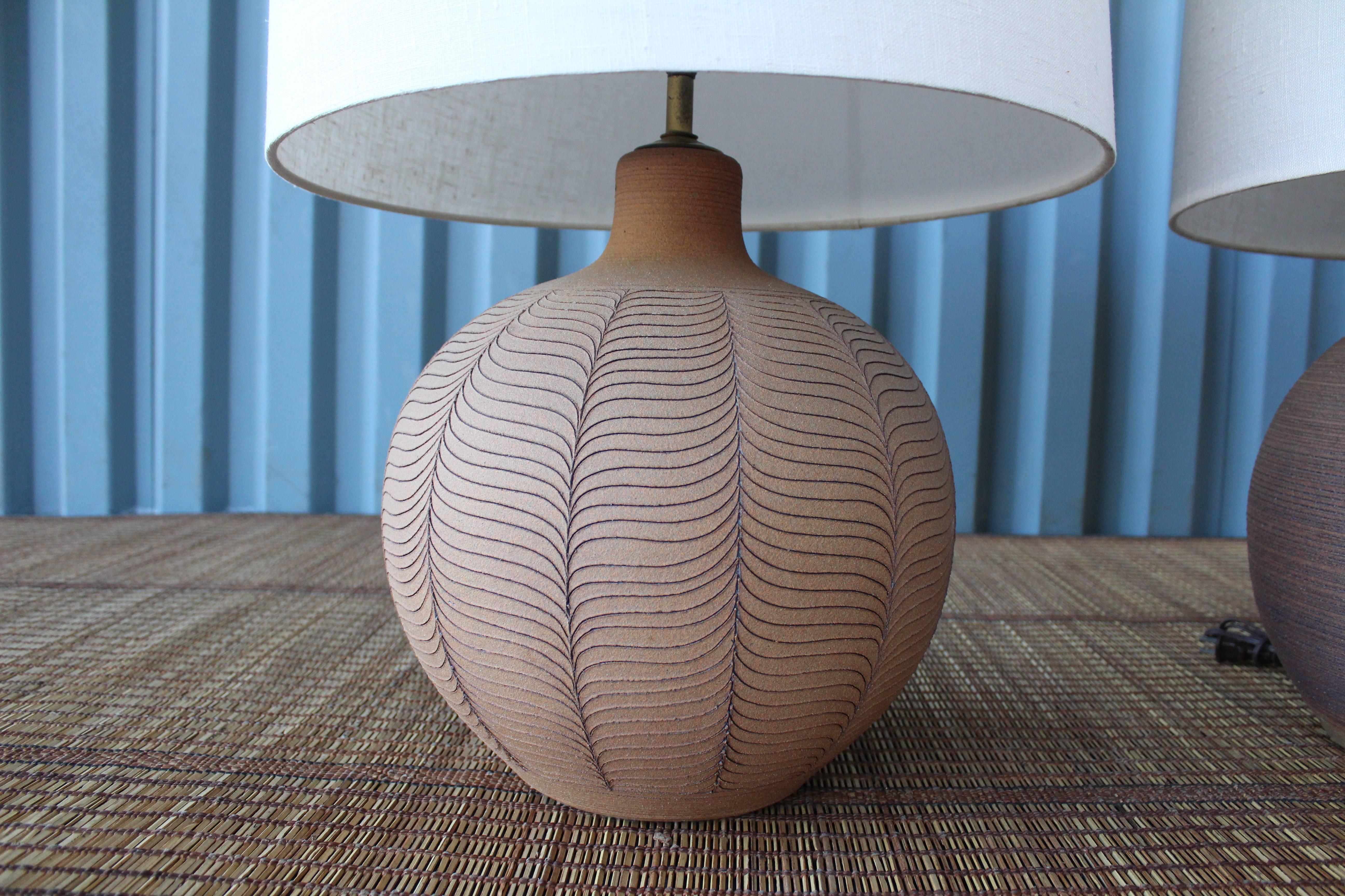 Pair of 1970s Studio Pottery Table Lamps In Excellent Condition In Los Angeles, CA