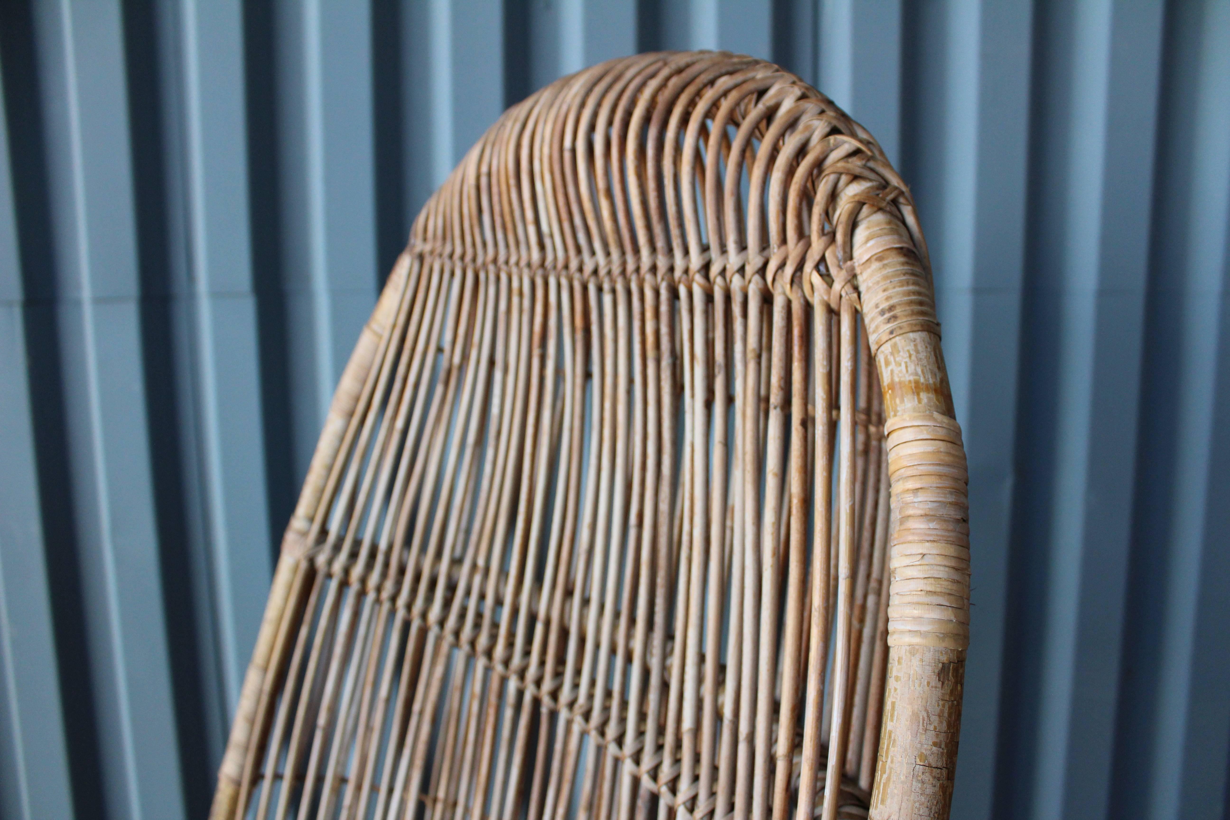 Bamboo Pair of 1960s Italian High Back Rattan Chairs
