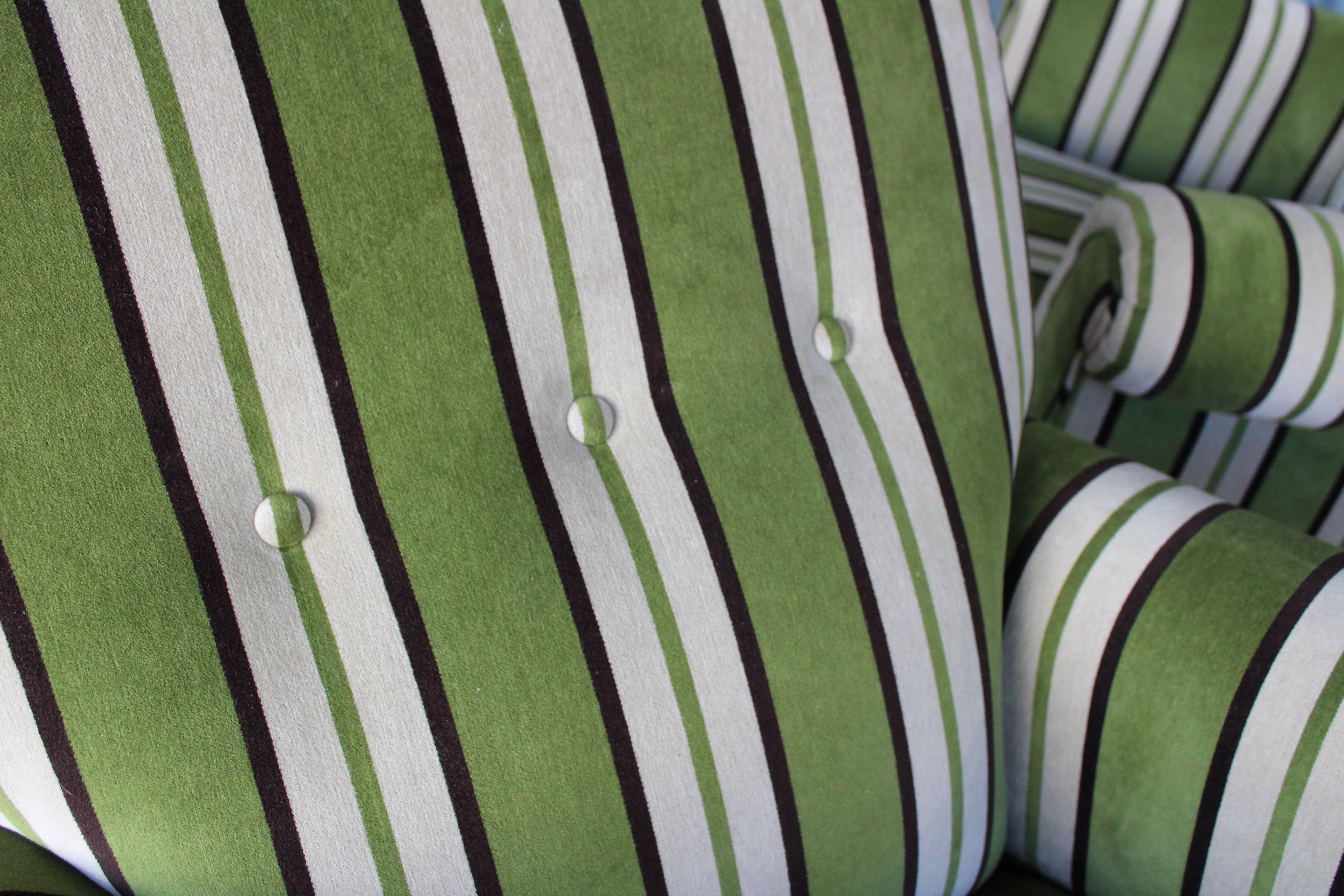 Pair of 1940s Velvet Striped Armchairs 4